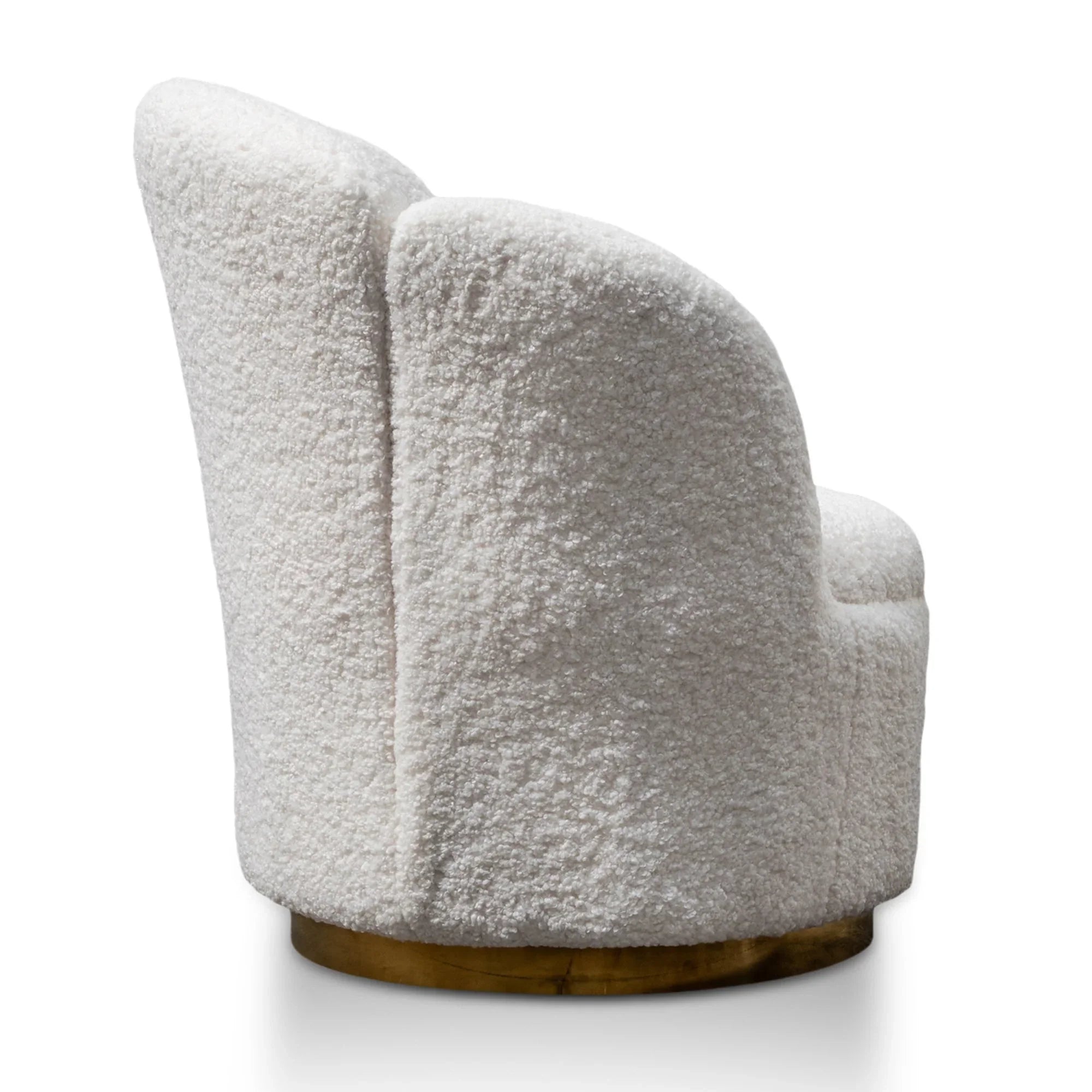 FC Lounge Chair - White synthetic wool Fabric with Brass Gold Base