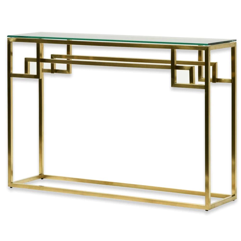 1.15m Console Glass Table - Brushed Gold Base - Furniture Castle