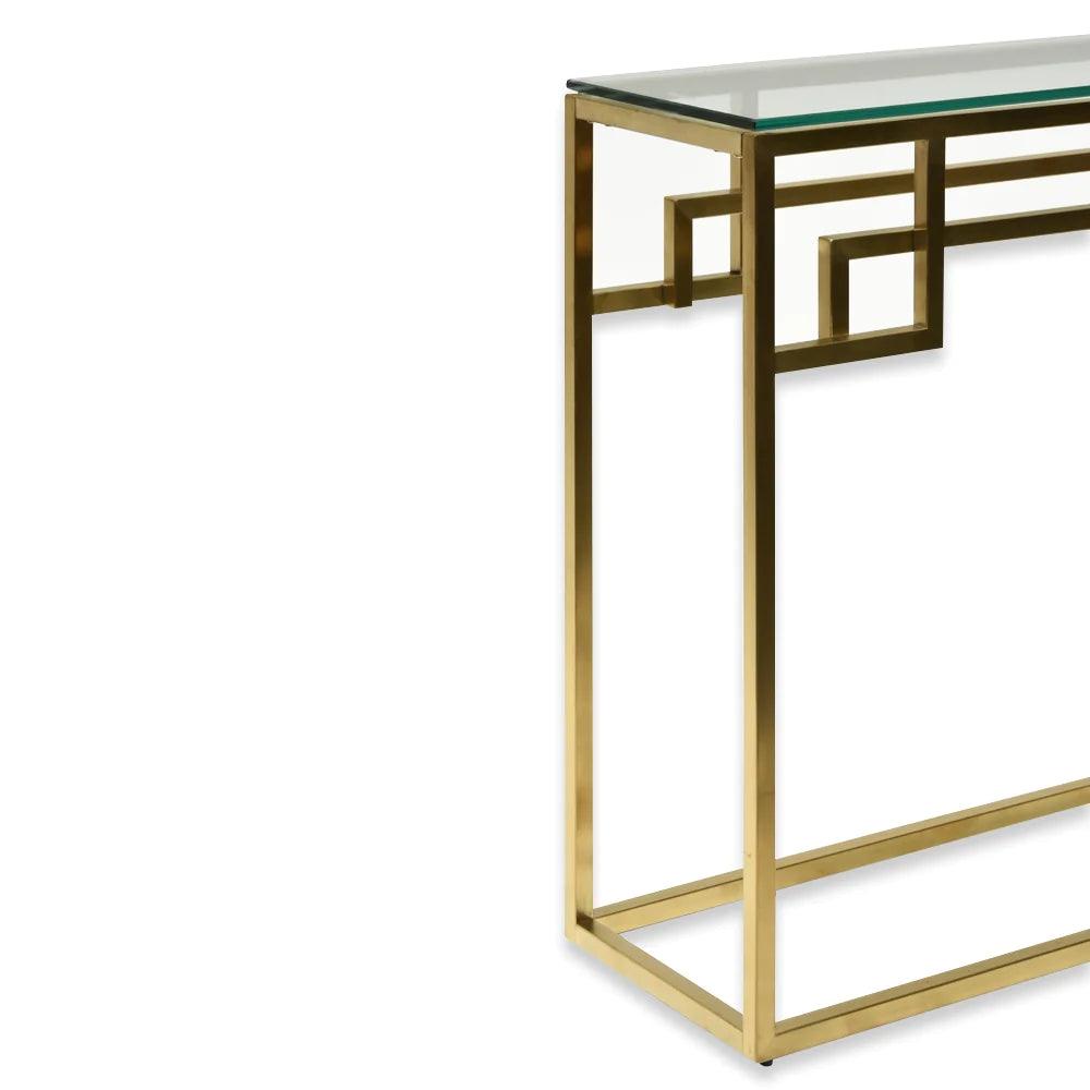 1.15m Console Glass Table - Brushed Gold Base - Furniture Castle