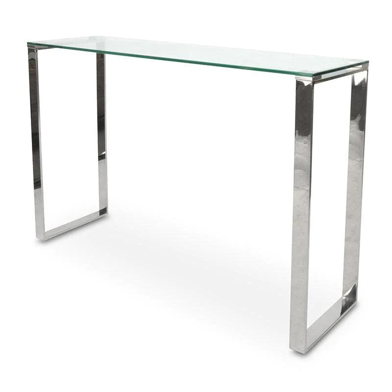 1.2m Console Table With Tempered Glass - Polished Stainless Steel - Furniture Castle