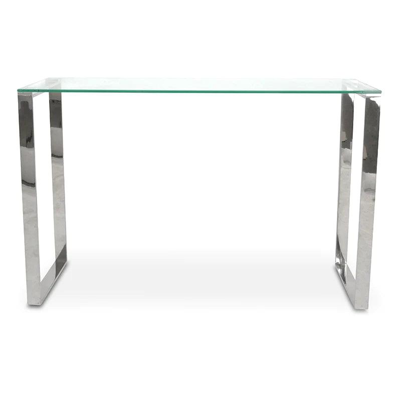 1.2m Console Table With Tempered Glass - Polished Stainless Steel - Furniture Castle