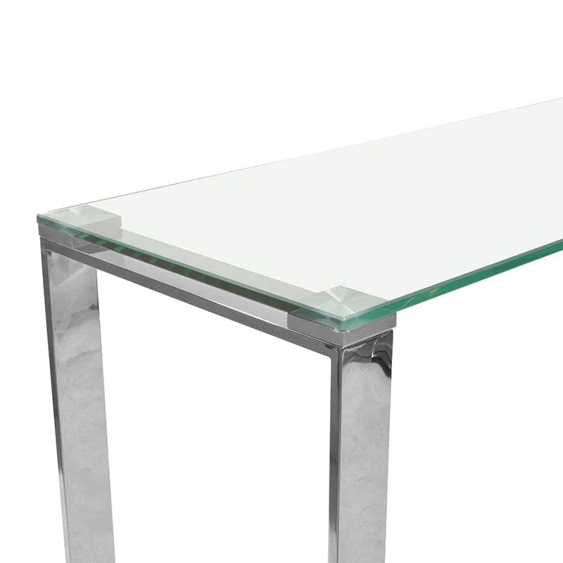 1.2m Console Table With Tempered Glass - Polished Stainless Steel - Furniture Castle