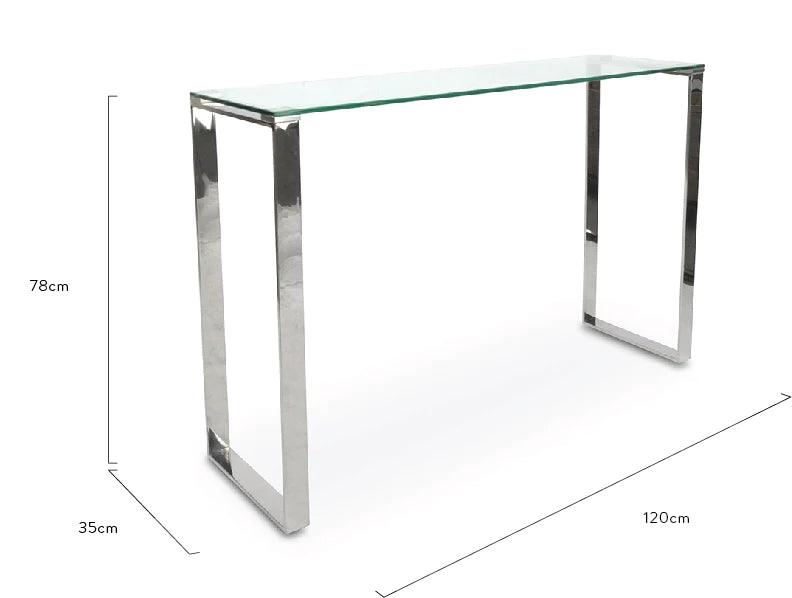 1.2m Console Table With Tempered Glass - Polished Stainless Steel - Furniture Castle