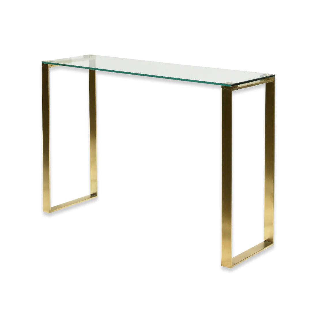 1.2m Glass Console Table - Brushed Gold Base - Furniture Castle