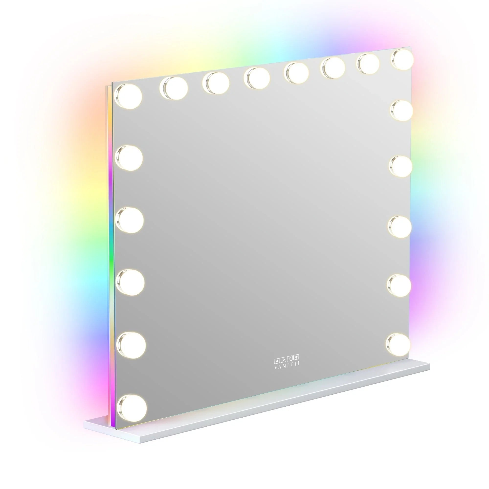 Vanity Mirror with RGB and Bluetooth Speaker- 18 Dimmable LED Bulbs 80 x 58cm