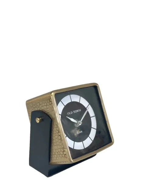 Square Hinged Clock Black & Gold Croc 15cm