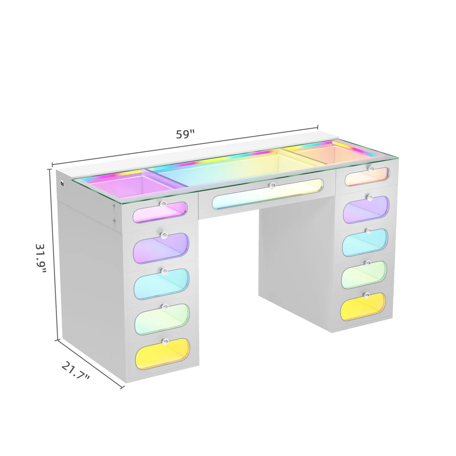 Priscilla Vanity Desk-11 Glass Fronted Drawers with Crystal Handles
