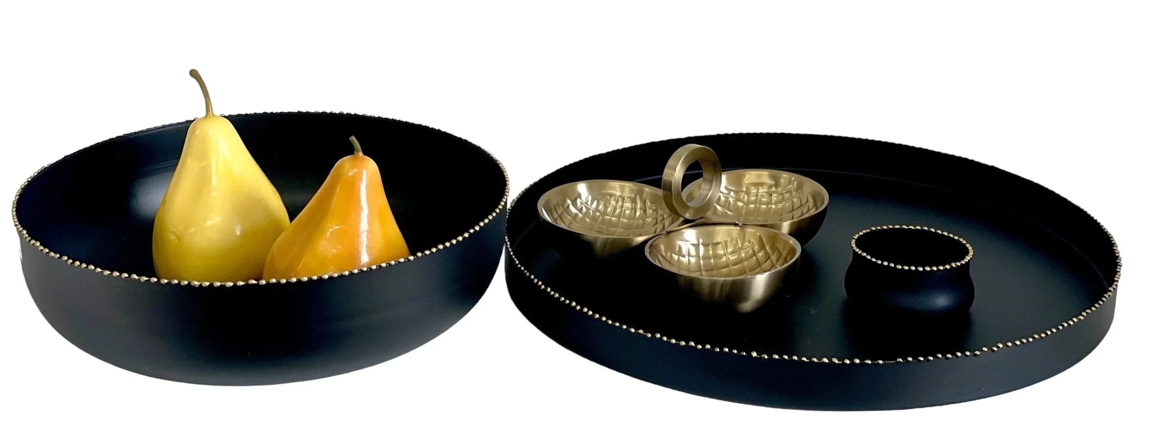 Matt Black Tray With Gold Studs 41x3cm