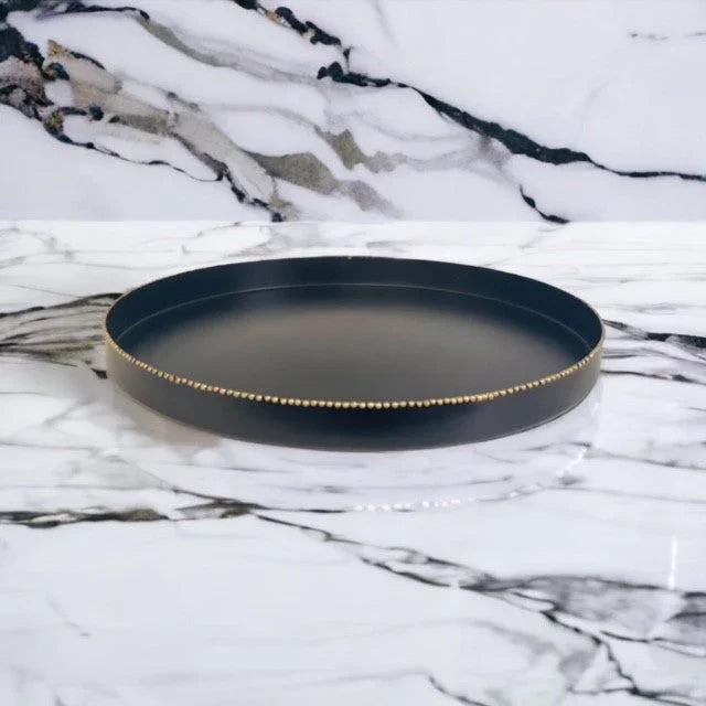 Matt Black Tray With Gold Studs 41x3cm