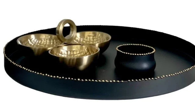 Matt Black Tray With Gold Studs 41x3cm