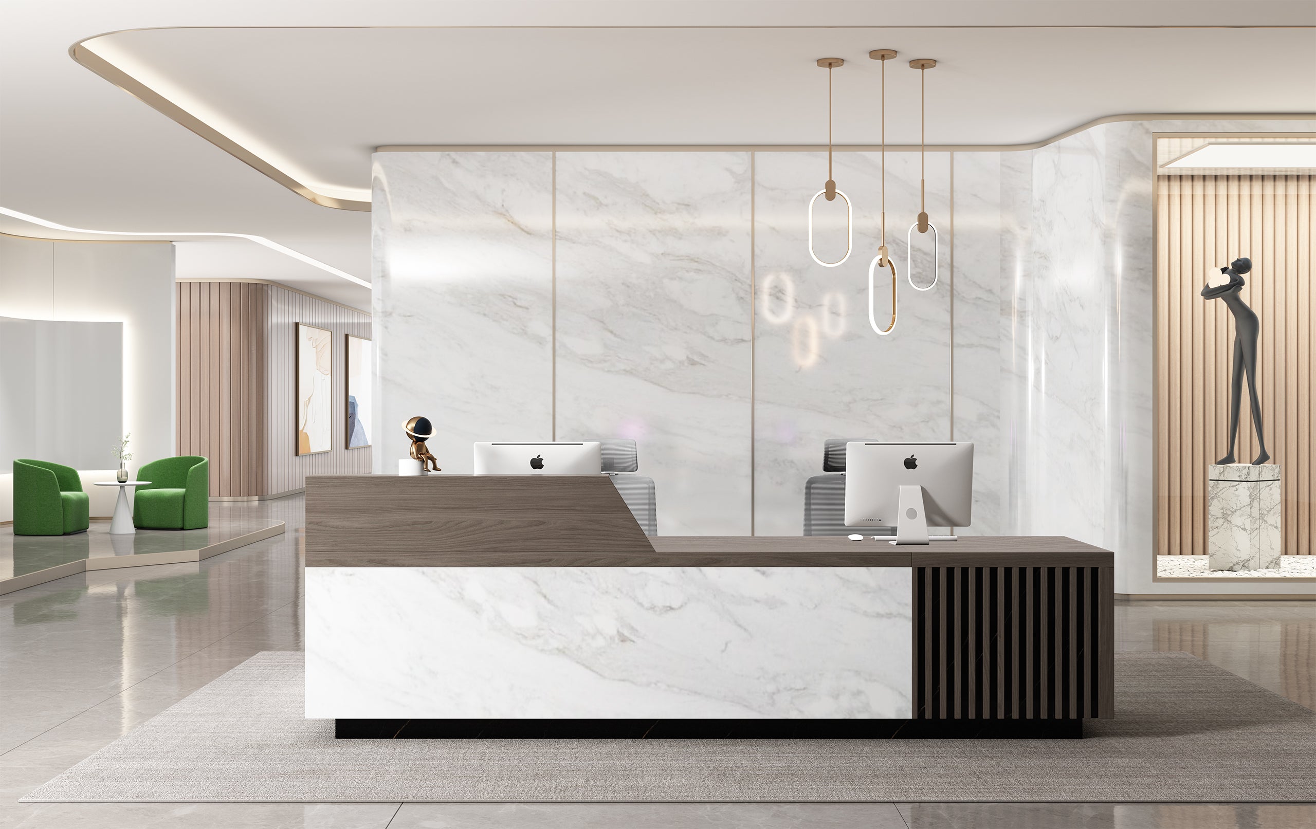 Fairmont Reception Counter 2.4m Right Hand â Wooden Grain Finish