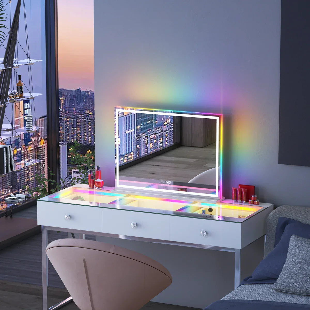 Vanity Mirror with RGB and Bluetooth Speaker- Led Light Strip 80 x 58cm