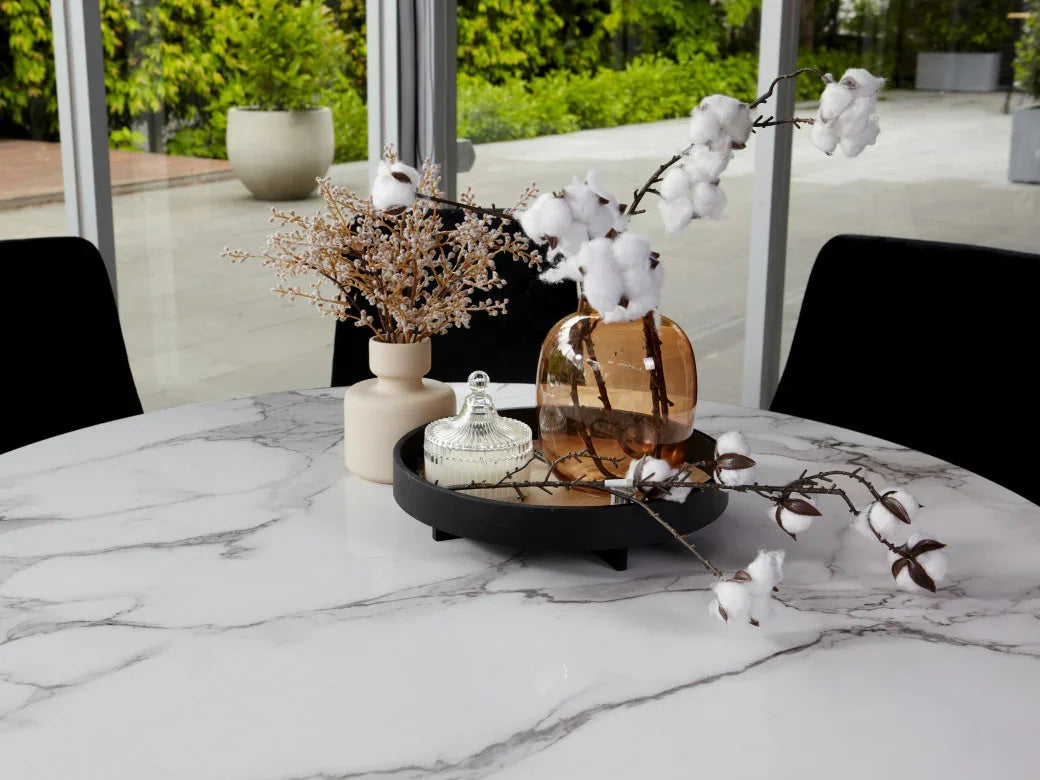 Lilly Dining Table Marble Effect White Sevella Black Columa