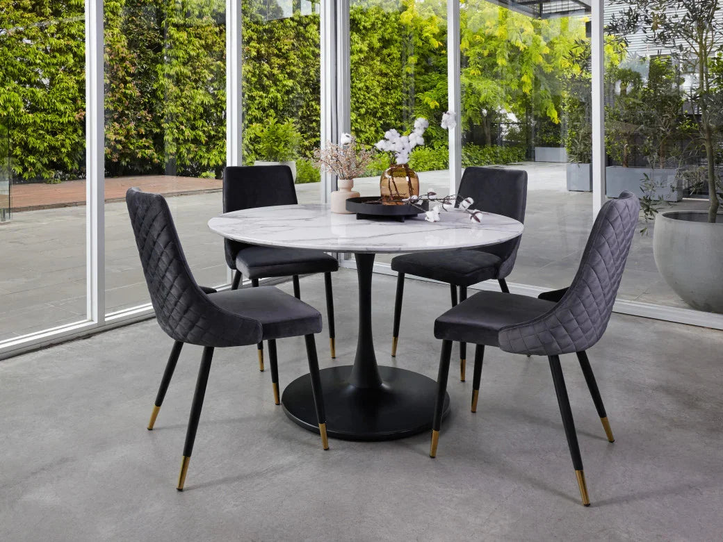 Lilly Dining Table Marble Effect White Sevella Black Columa