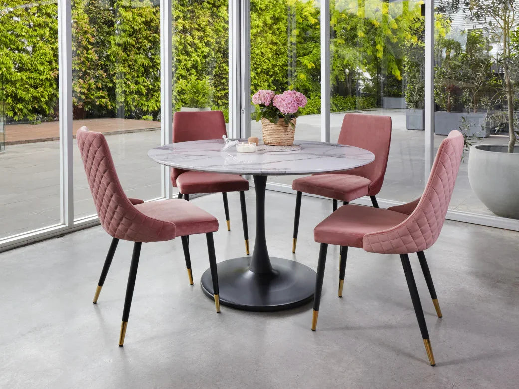 Lilly Dining Table Marble Effect White Sevella Black Columa