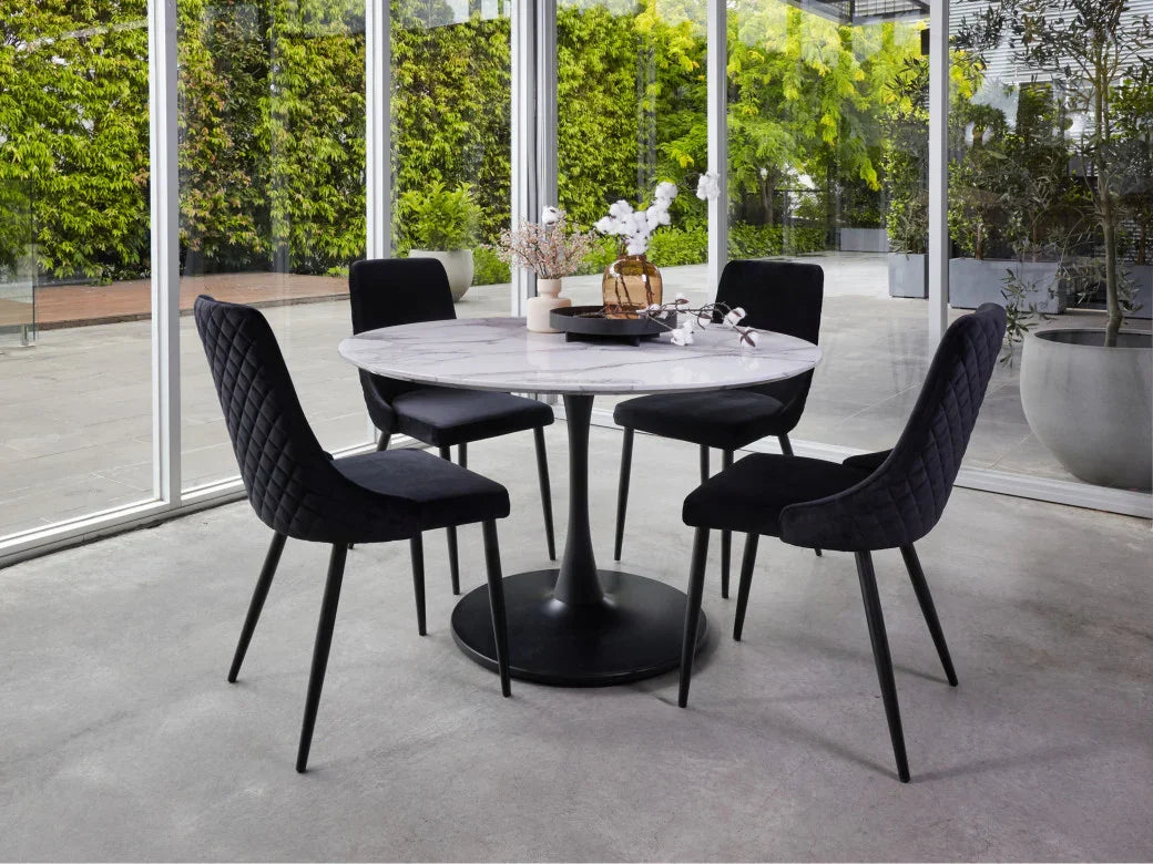 Lilly Dining Table Marble Effect White Sevella Black Columa