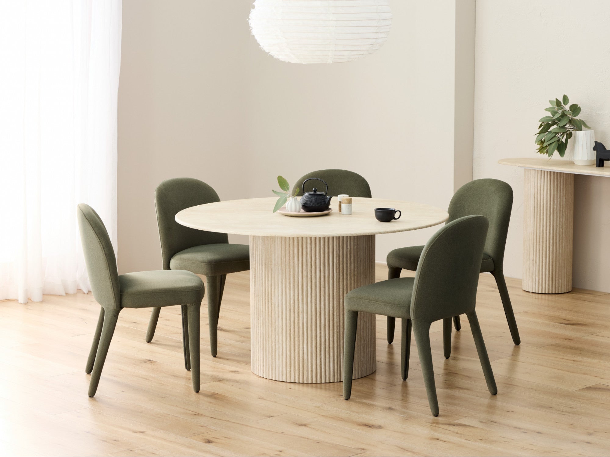 Pompeii Dining Table – Travertine | Matching Corrugated MDF Base