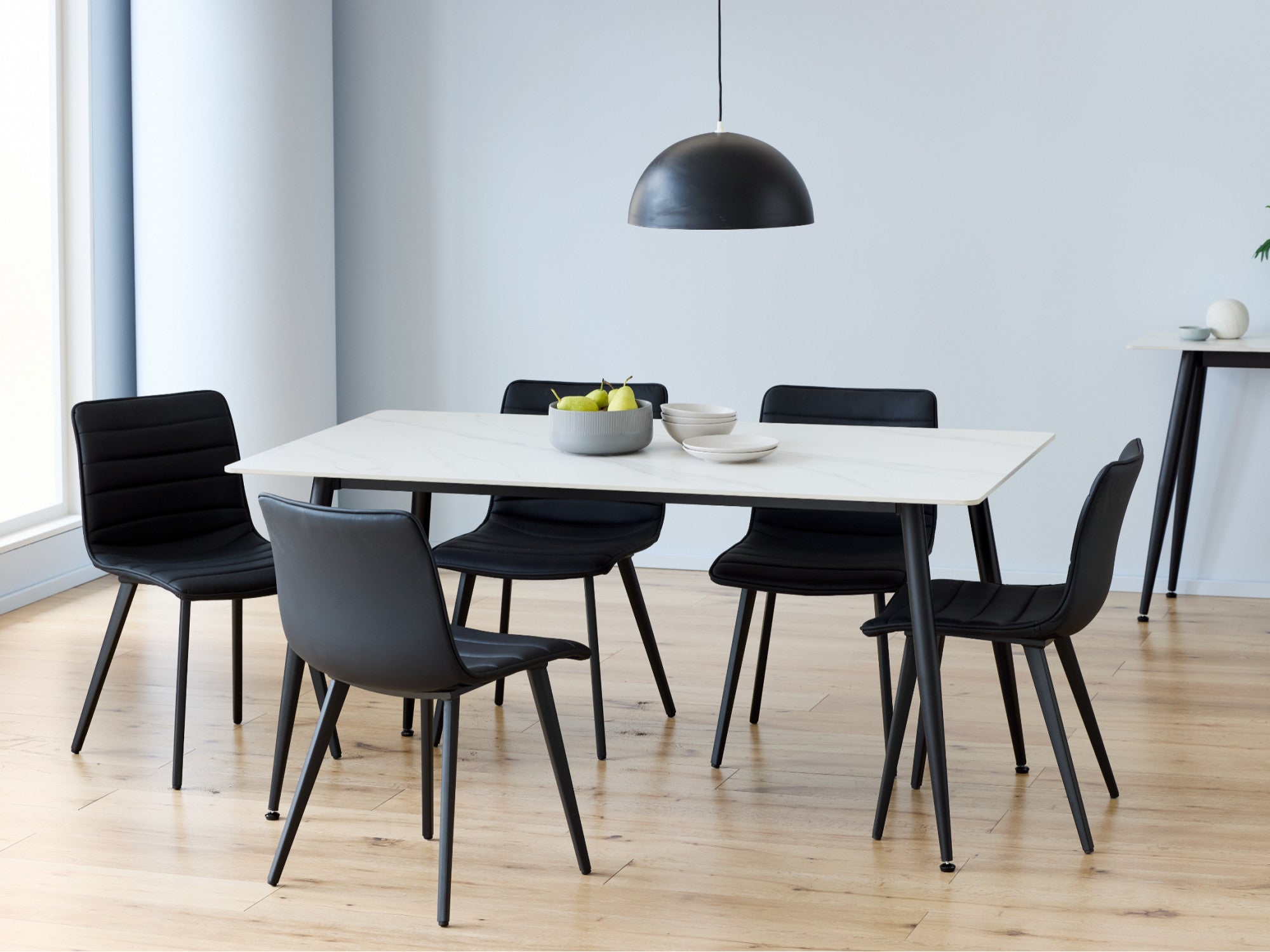 Bentley Dining Table – Snow White Marble Effect | Black Frame