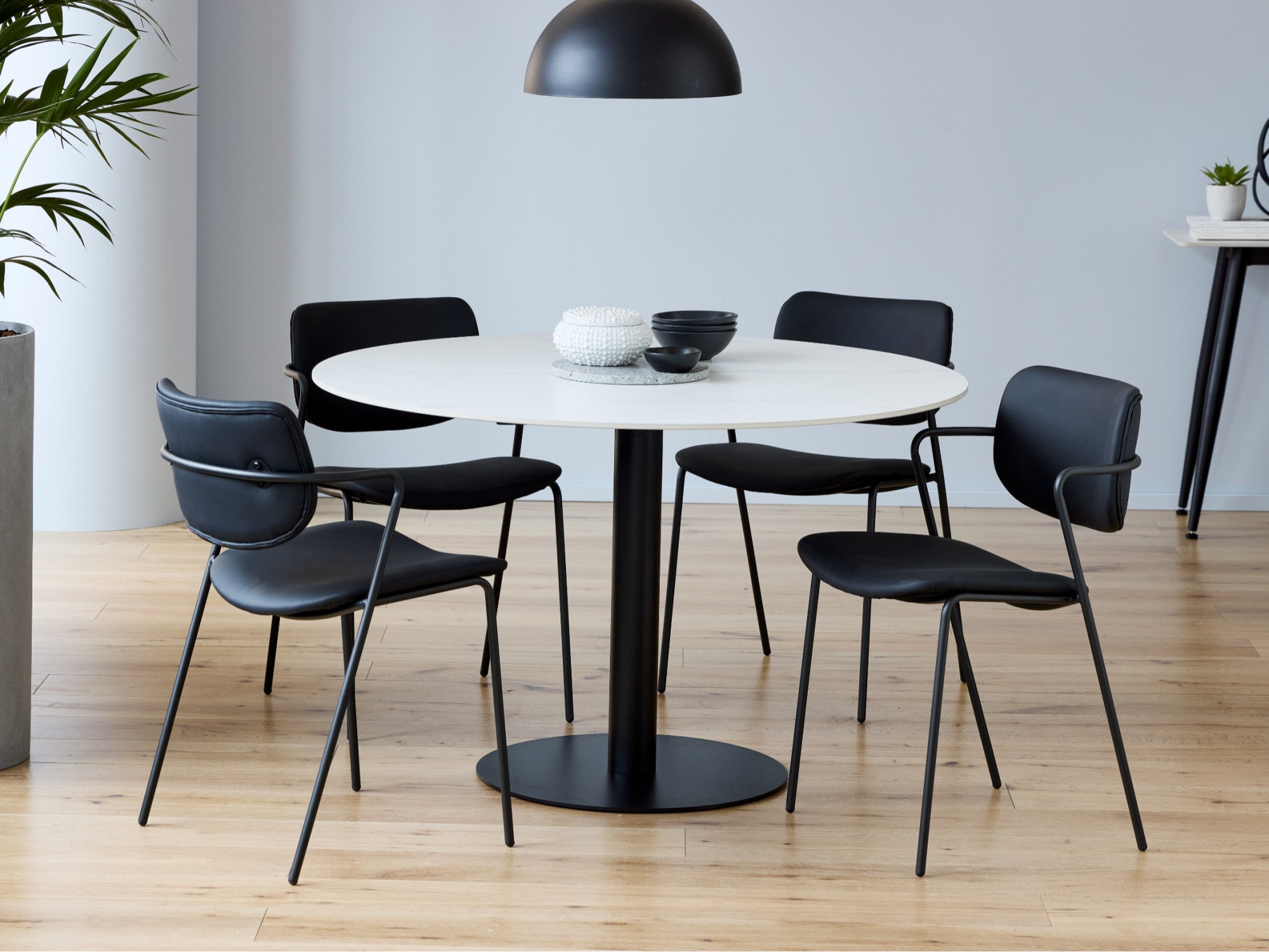 Strato Large Dining Table – White Sevella Marble Effect | Black Frame