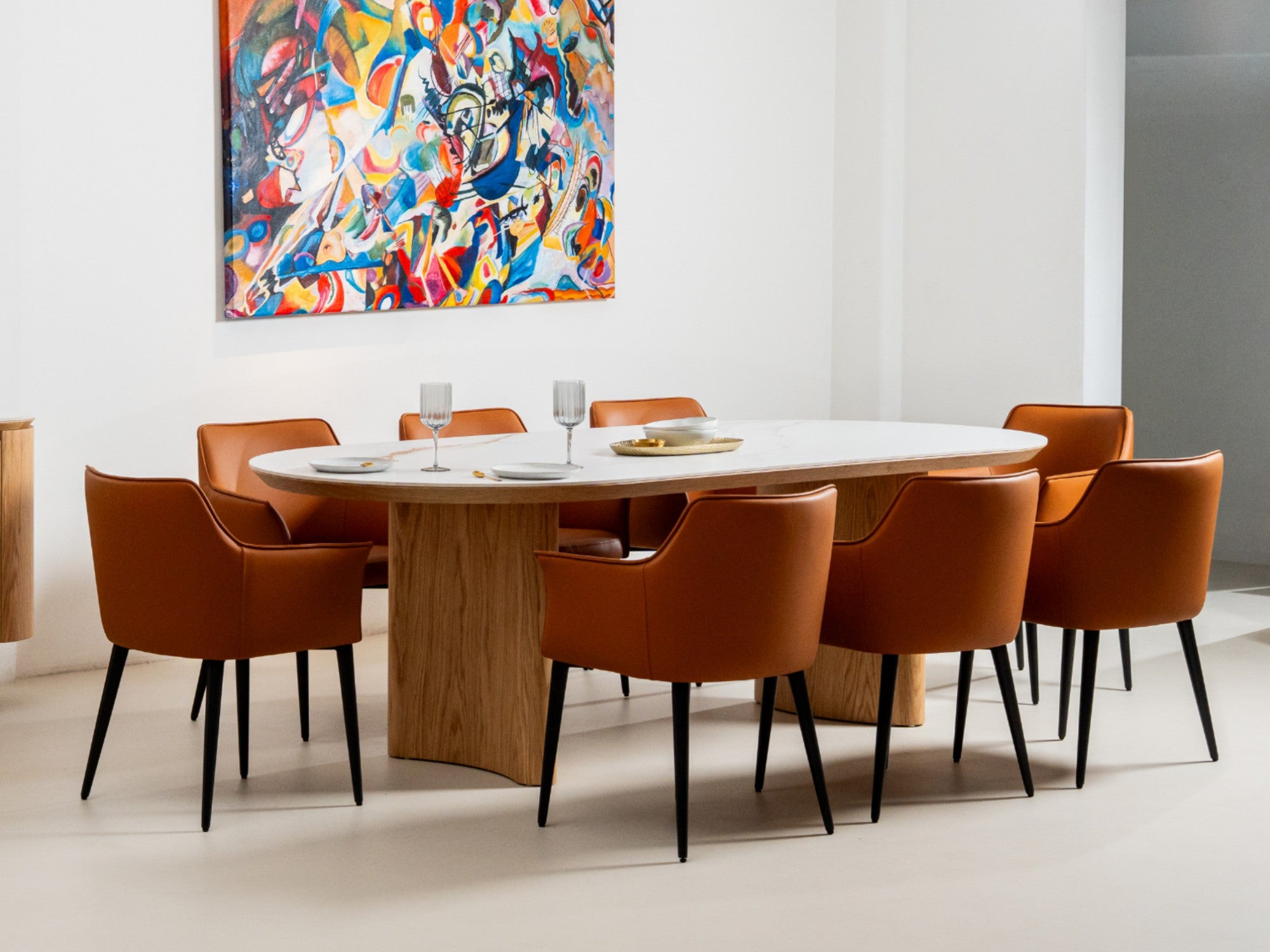 Lucerne Large Dining Table – Natural & Ceramic | White Oak Veneer & Marble Effect Top