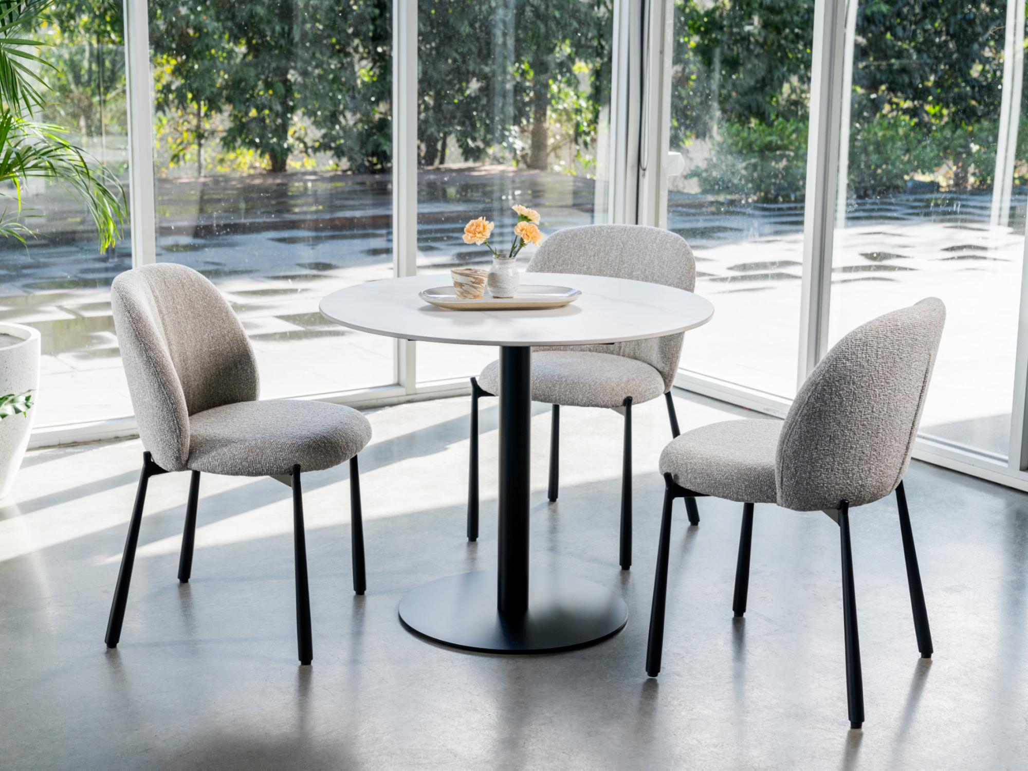 Strato Dining Table – White Sevella Marble Effect | Black Frame
