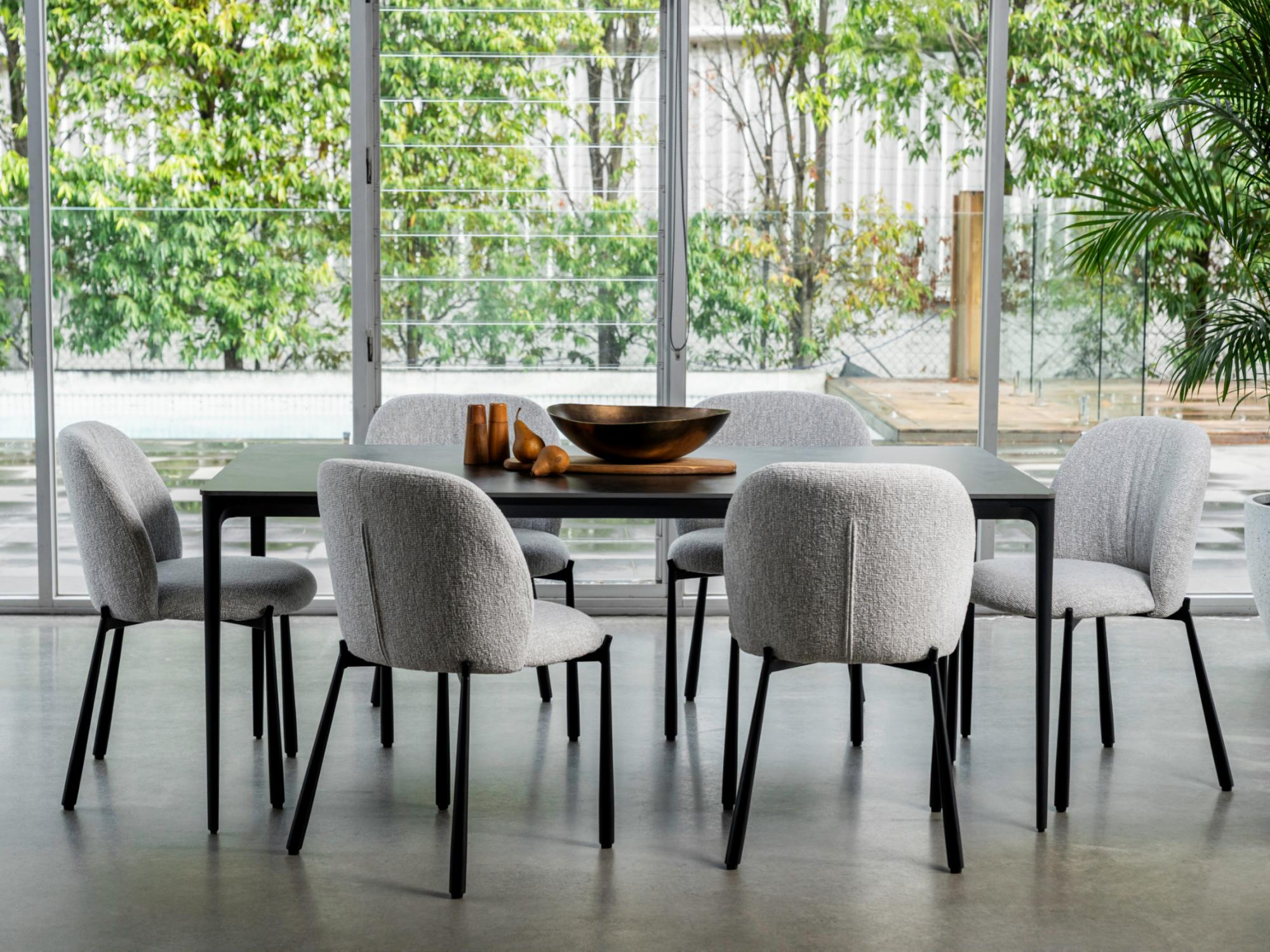 Magnate Dining Table – Grey Stone Ceramic | Black Frame