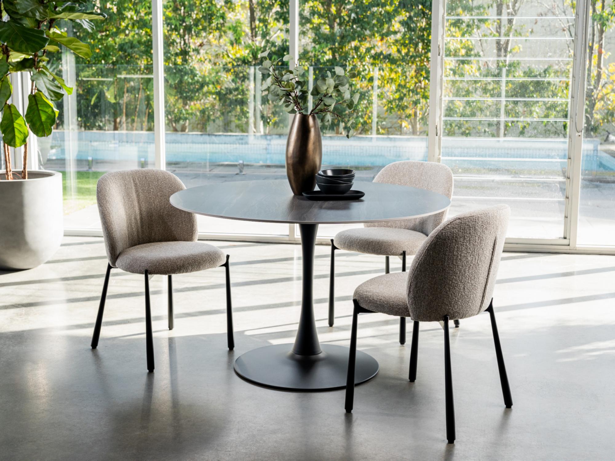 Scandi Large Dining Table – Black Sand Marble Effect | Black Frame