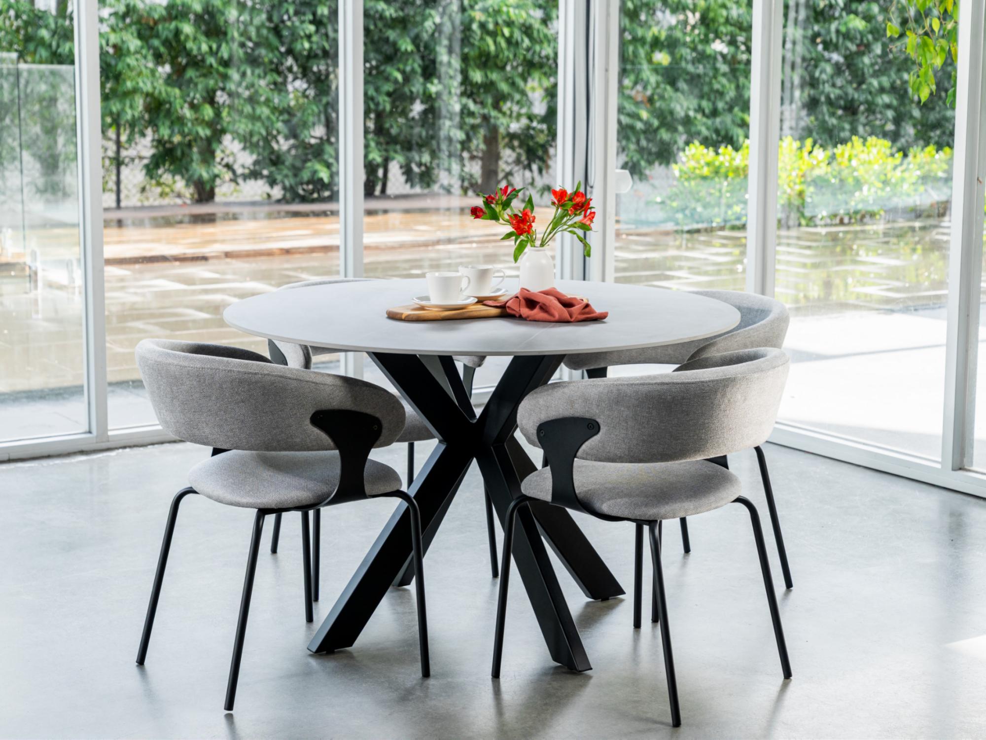 Venice Round Dining Table – Bulgarian Grey Marble Effect | Black Frame