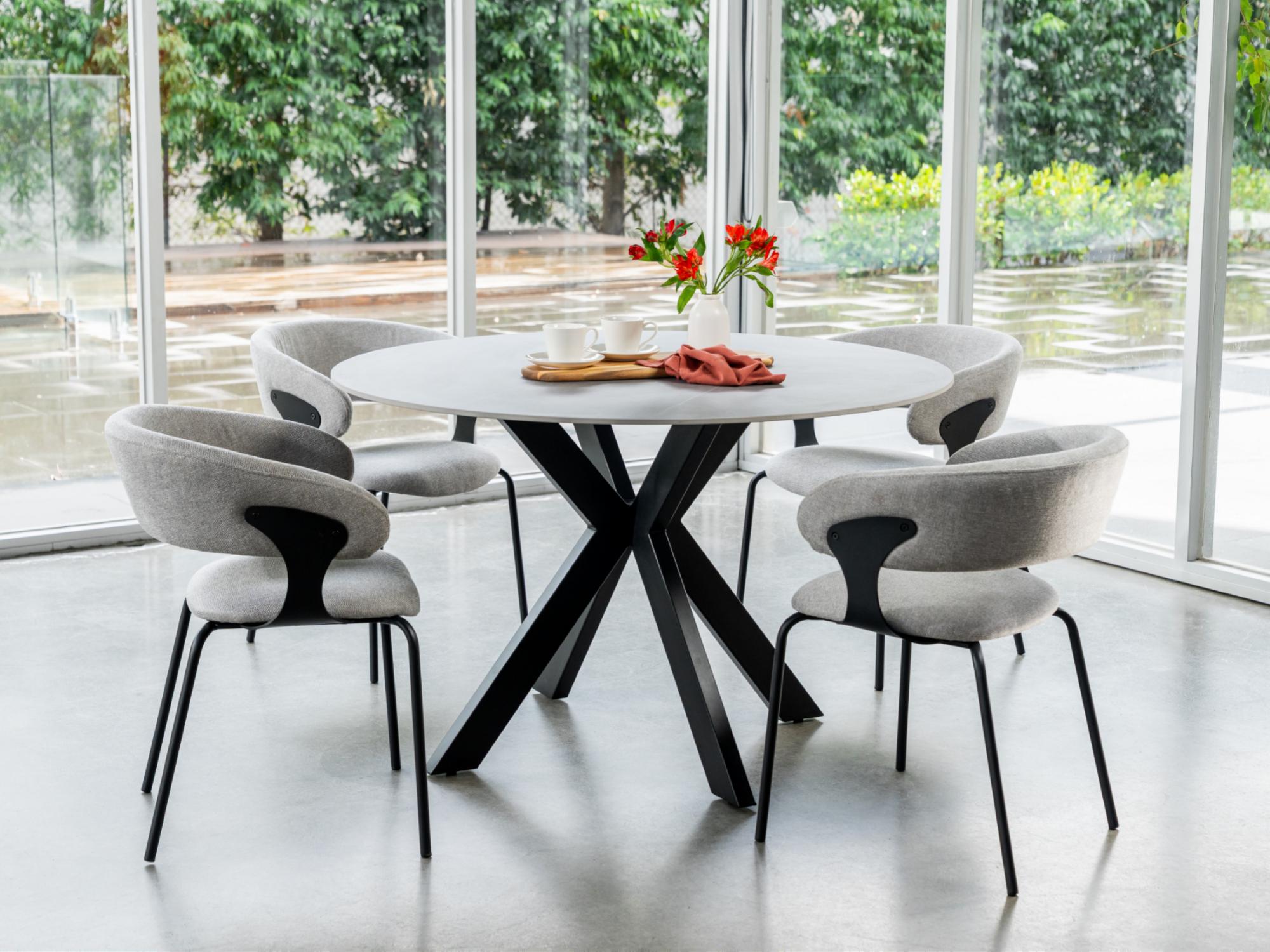 Venice Round Dining Table – Bulgarian Grey Marble Effect | Black Frame