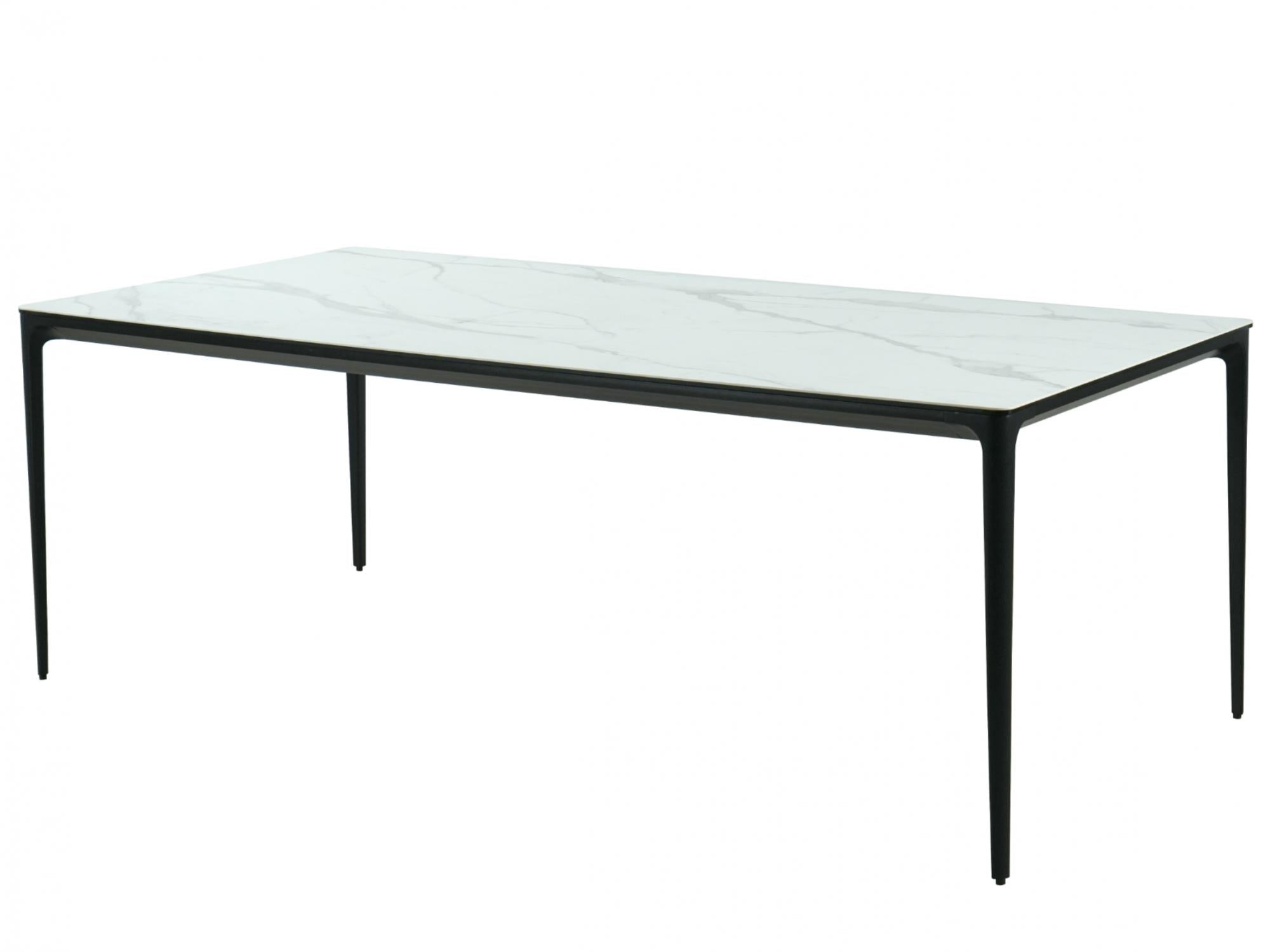 Magnate Large Outdoor Dining Table – White Marble | Black Frame