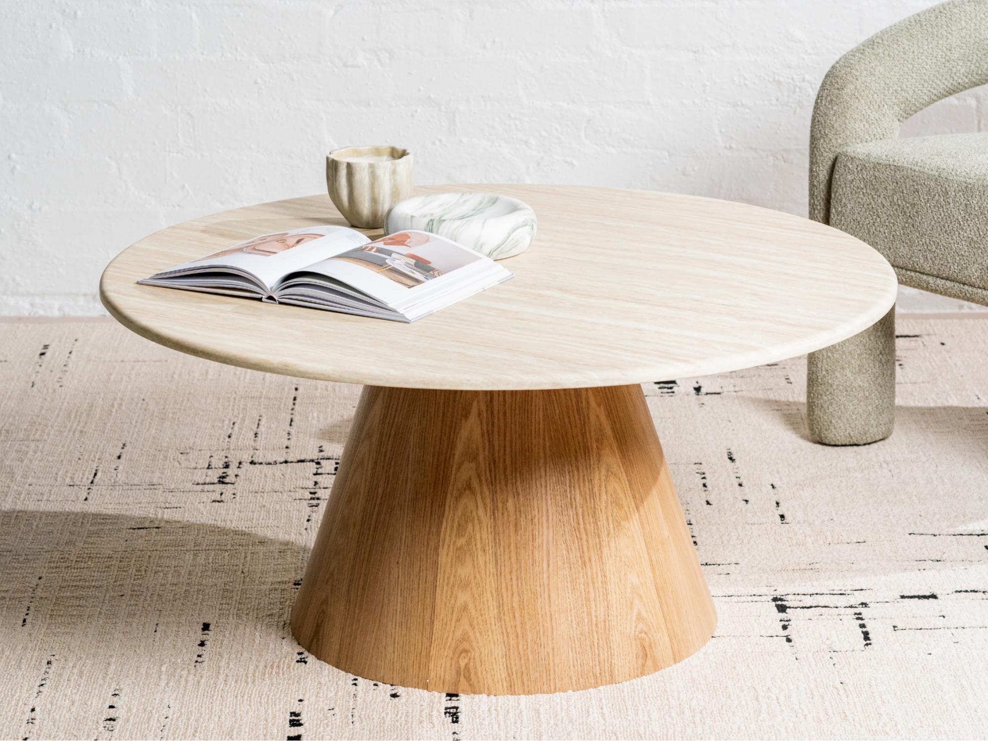 Waverley Coffee Table – White Travertine | Natural Ash Veneer