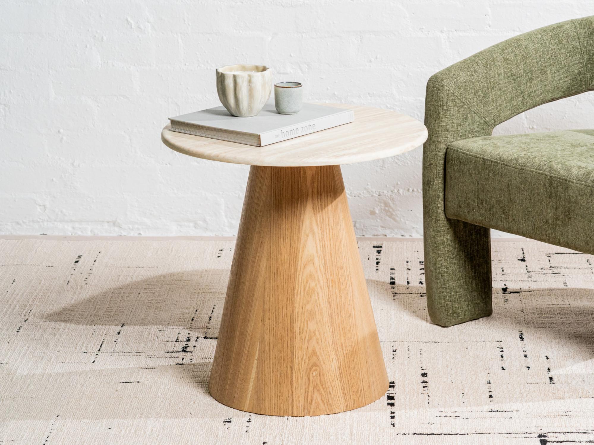 Waverley Side Table – White Travertine | Natural Ash Veneer