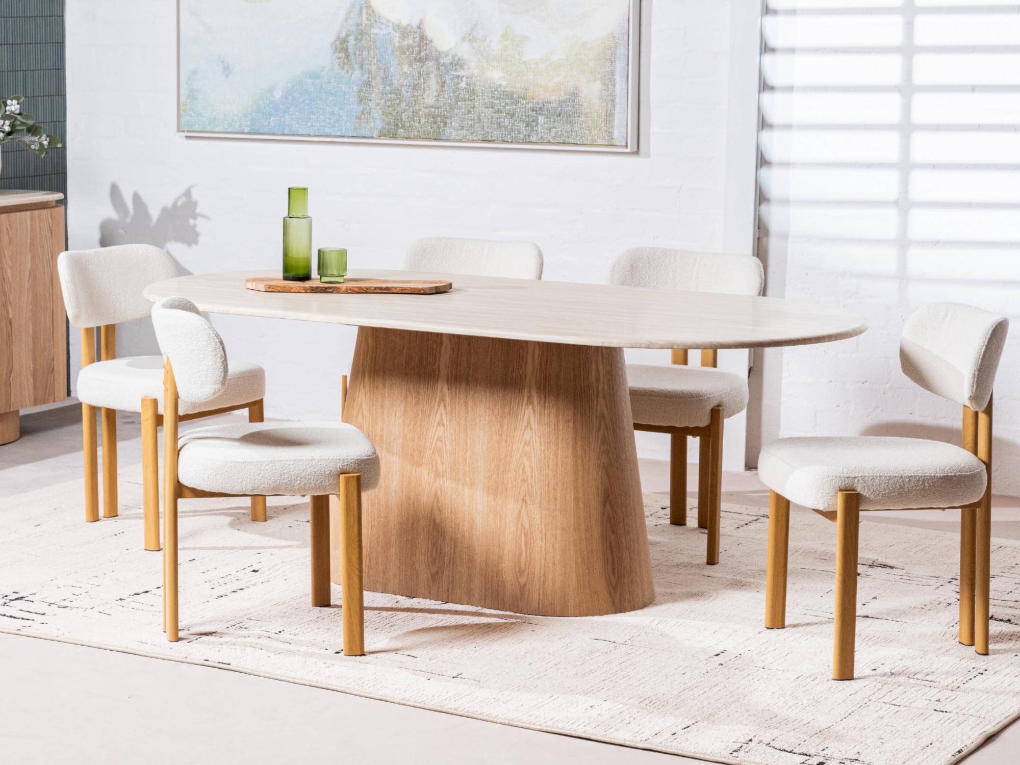 Waverley Dining Table – White Travertine | Natural Ash Veneer Base | 240cm