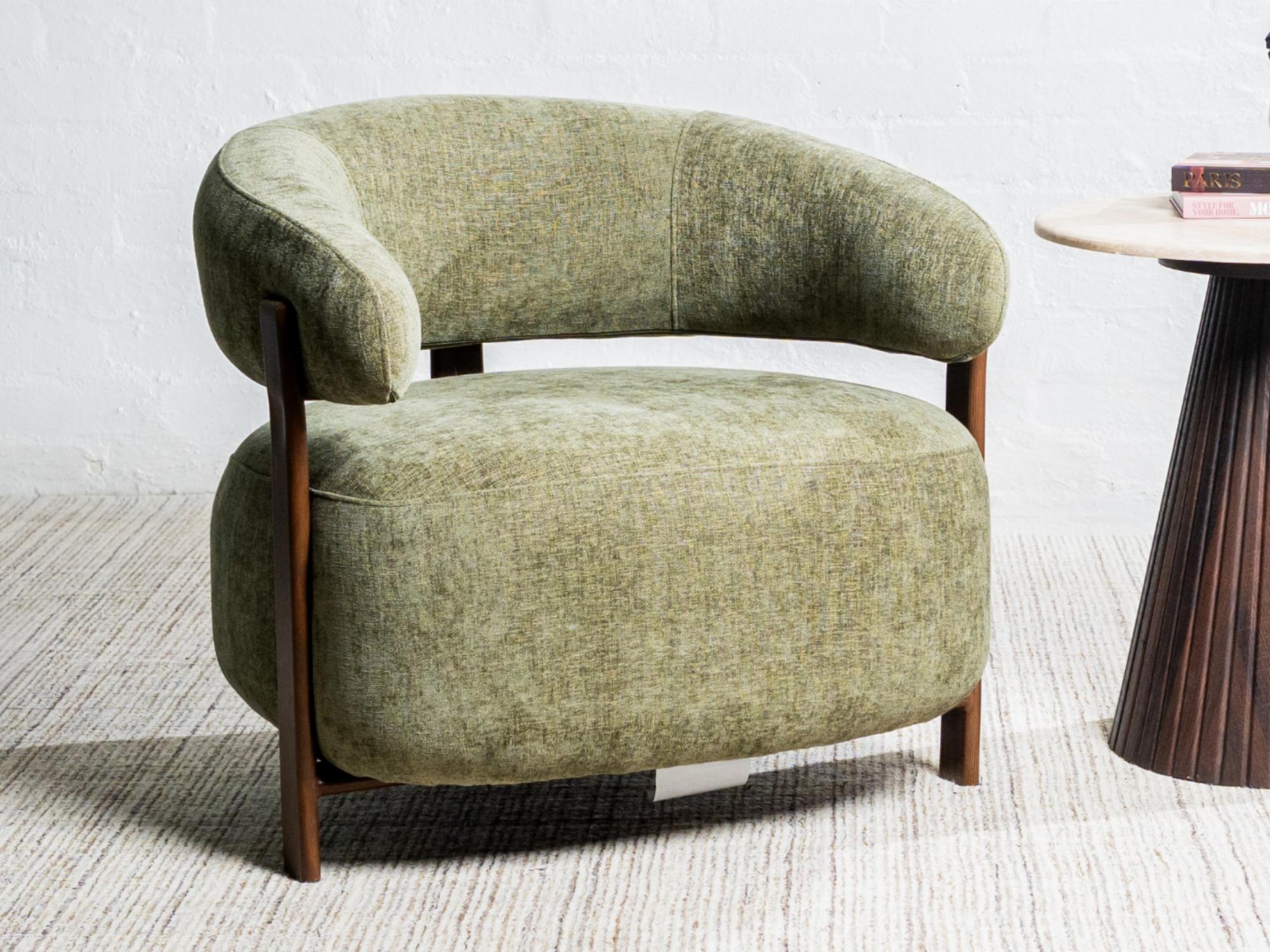 Hampton Occasional Chair – Olive | Chenille Fabric & Walnut-Effect Frame