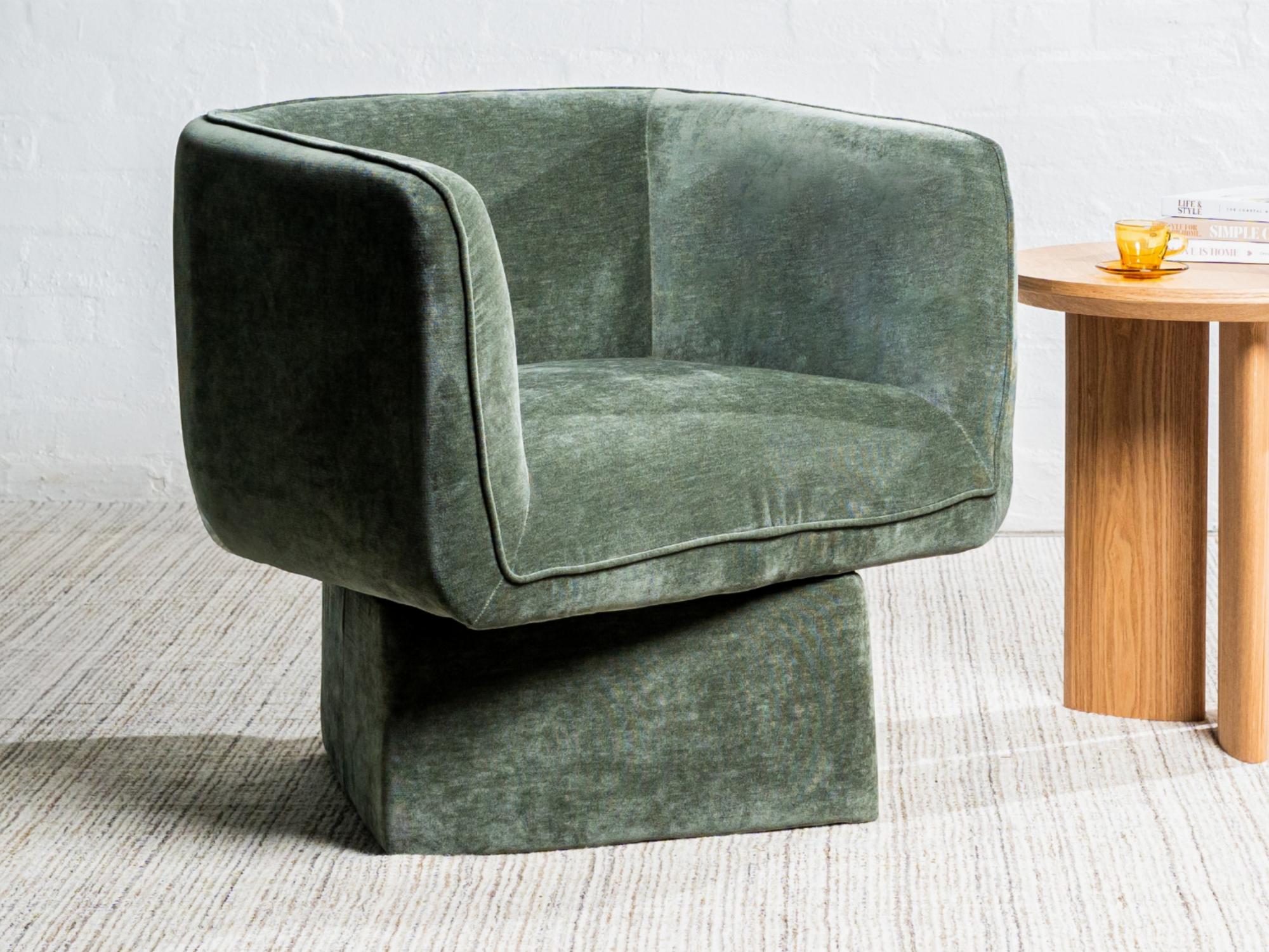 Chloe Swivel Occasional Chair – Olive | Chenille Fabric Upholstery