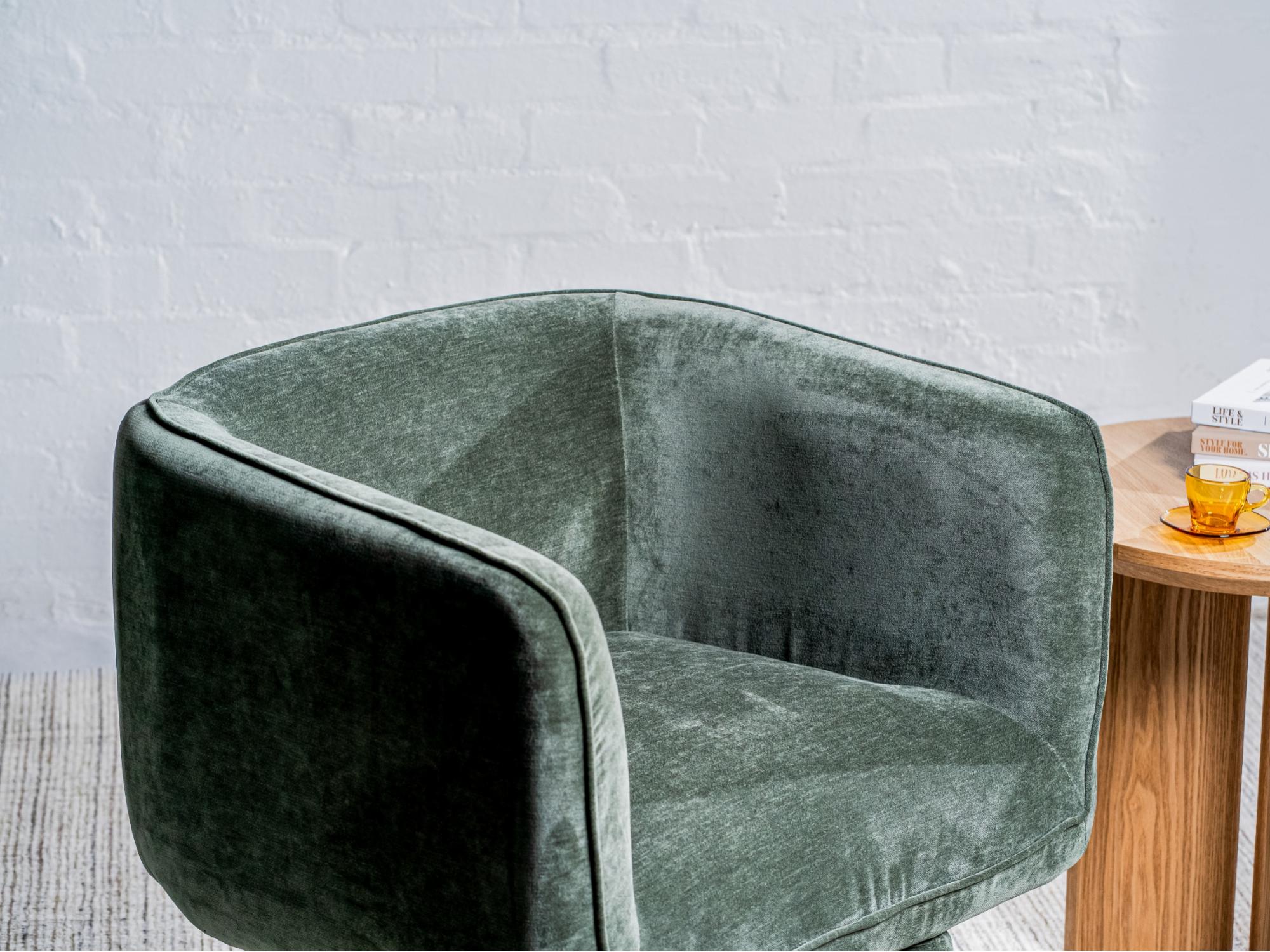 Chloe Swivel Occasional Chair – Olive | Chenille Fabric Upholstery