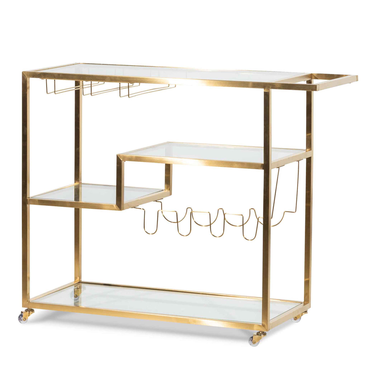 Henry Glass Bar Cart – Brushed Gold Base
