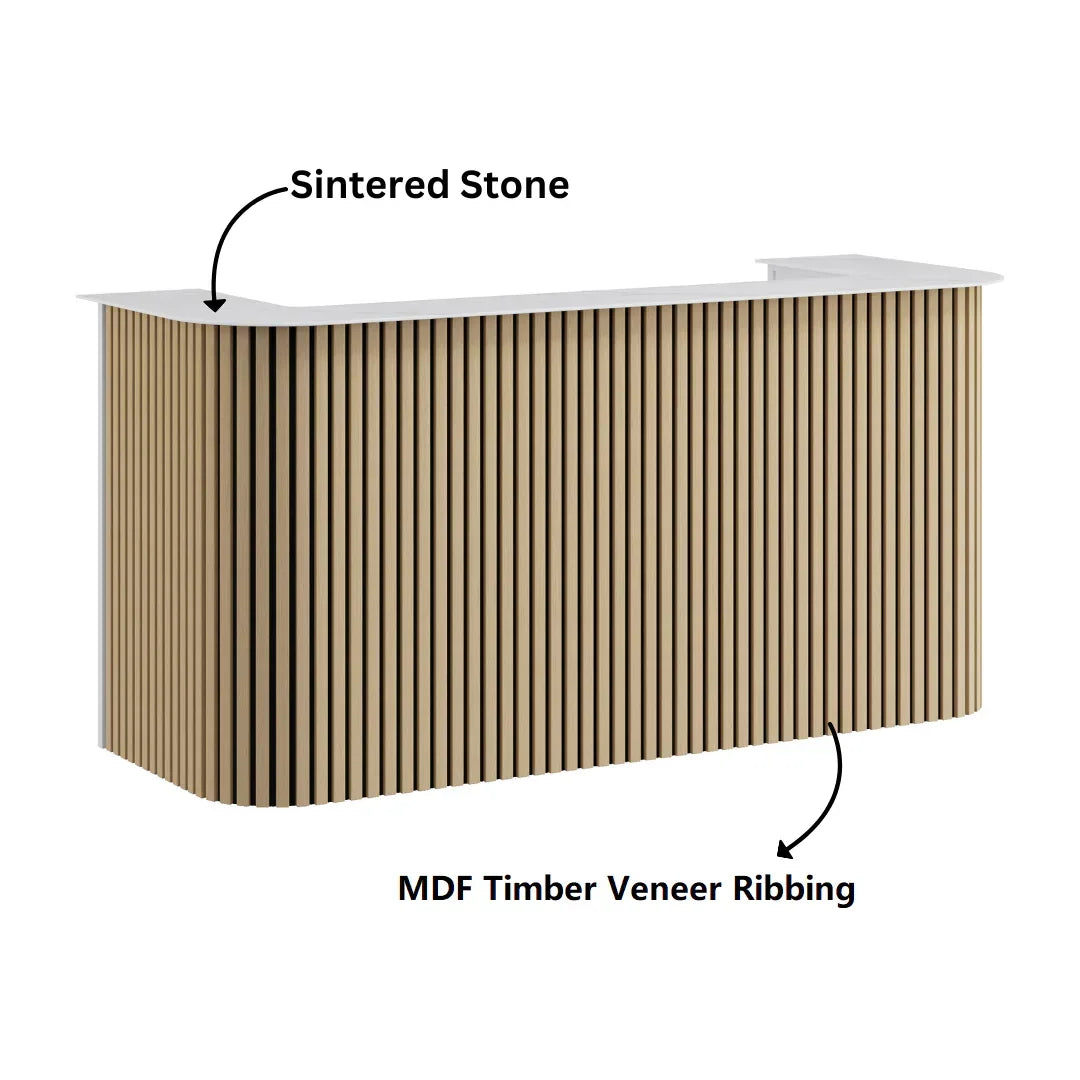 Meiko Reception Desk Oak Panels With White Top 210cm