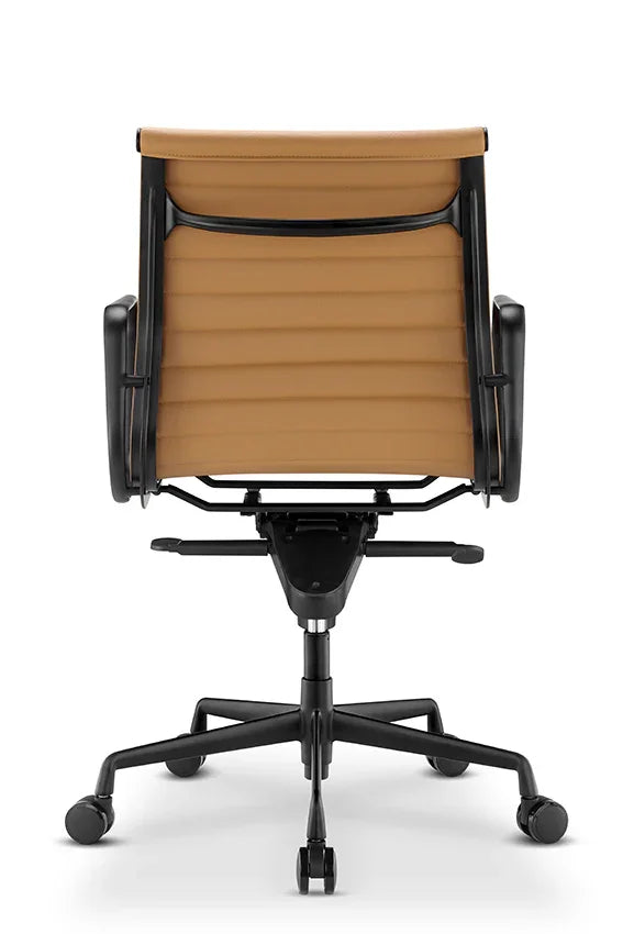 Eames Brown Medium PU Back Chair With Black poder coating aluminium frame