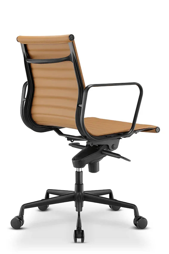 Eames Brown Medium PU Back Chair With Black poder coating aluminium frame