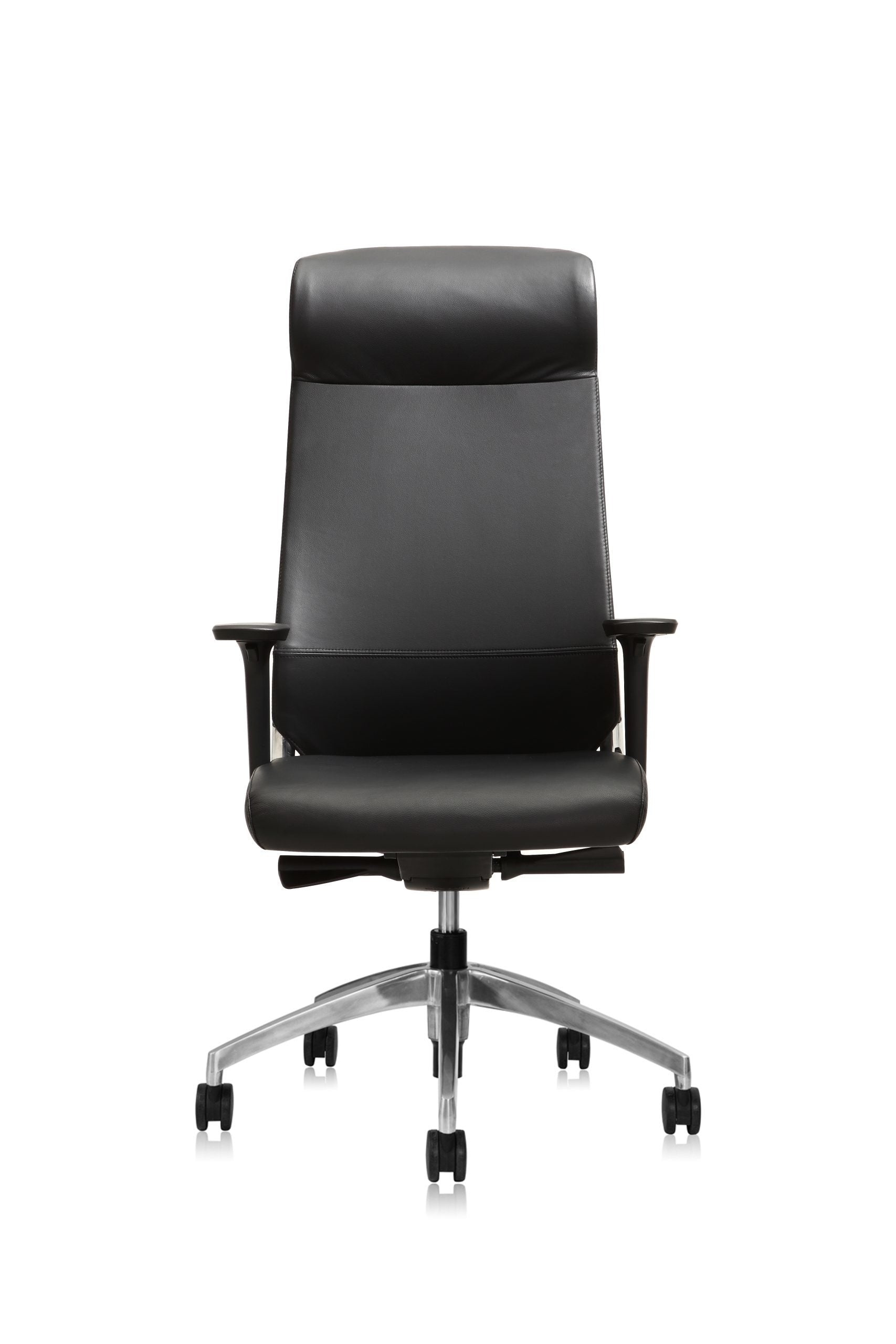Burton High Back Leather Chair – Black | Premium Leather & Aluminium Base