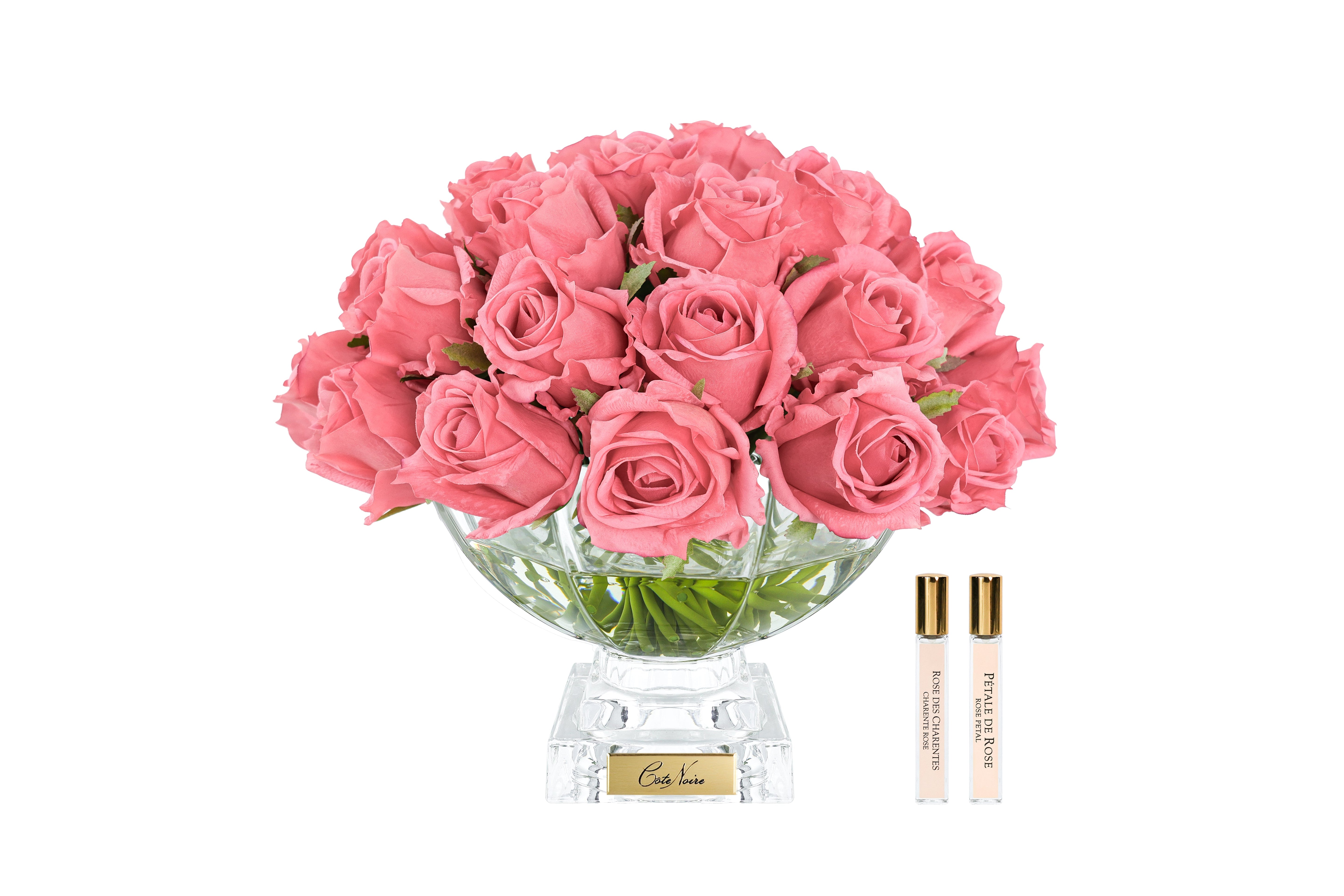 Cote Noire Luxury Centrepiece 37 Rose Bud Bouquet - Peach & Gold Badge - CPRB05