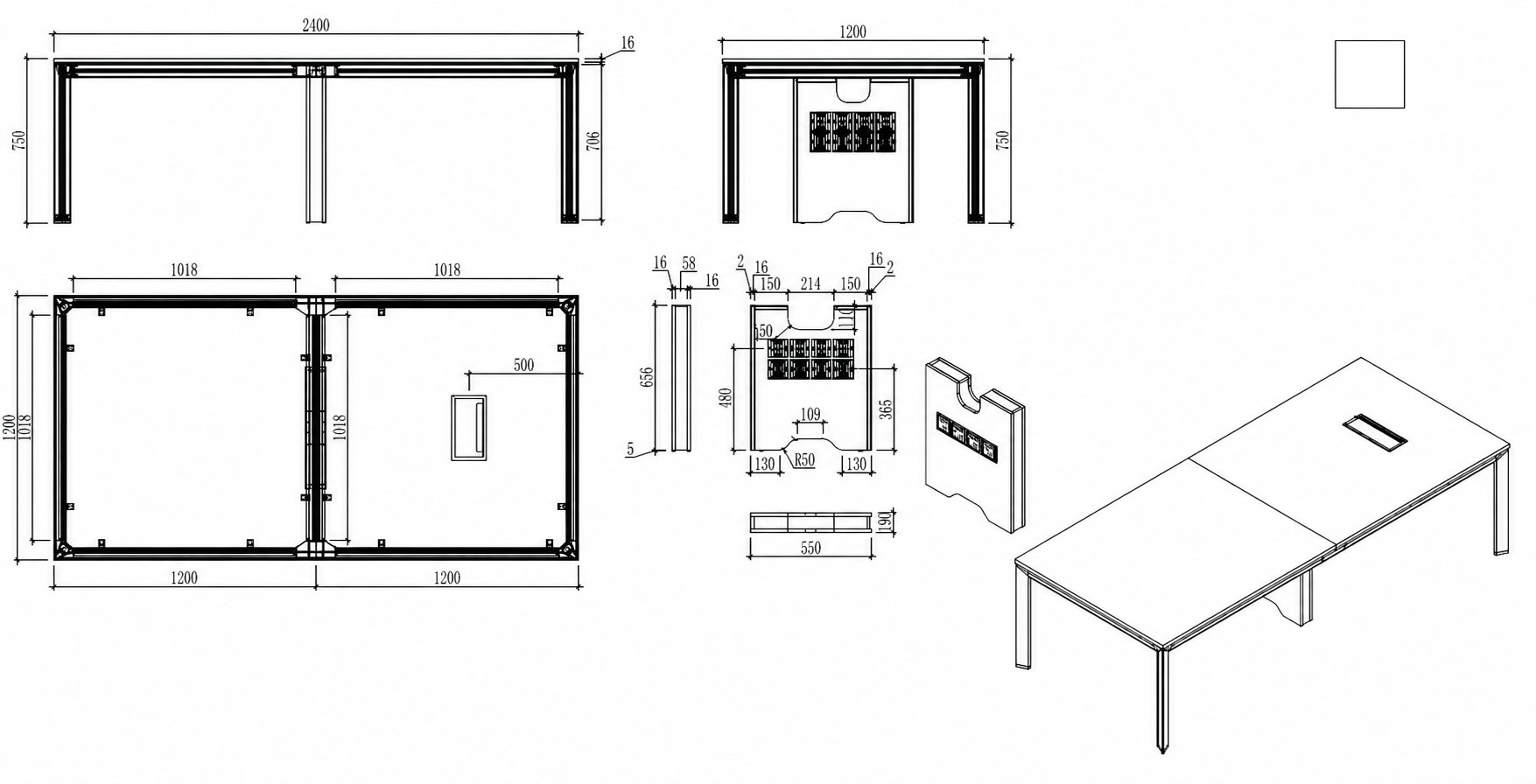 Nova Boardroom Table 2.4m x 1.2m - Dark Teak & Grey