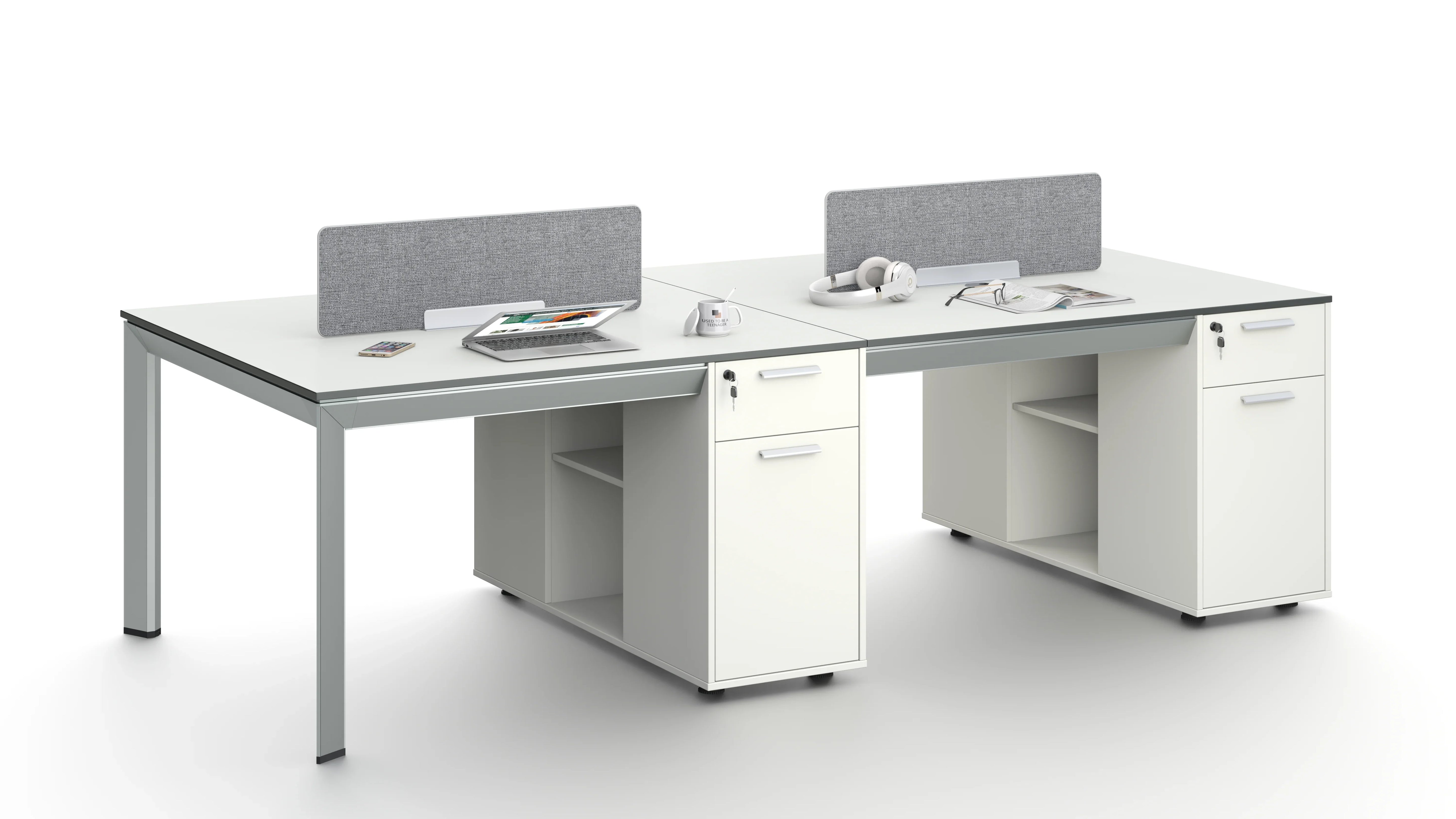 Nova 2 Seater Workstation Extenstion With 2 Cabinets 1.2m -White & Grey
