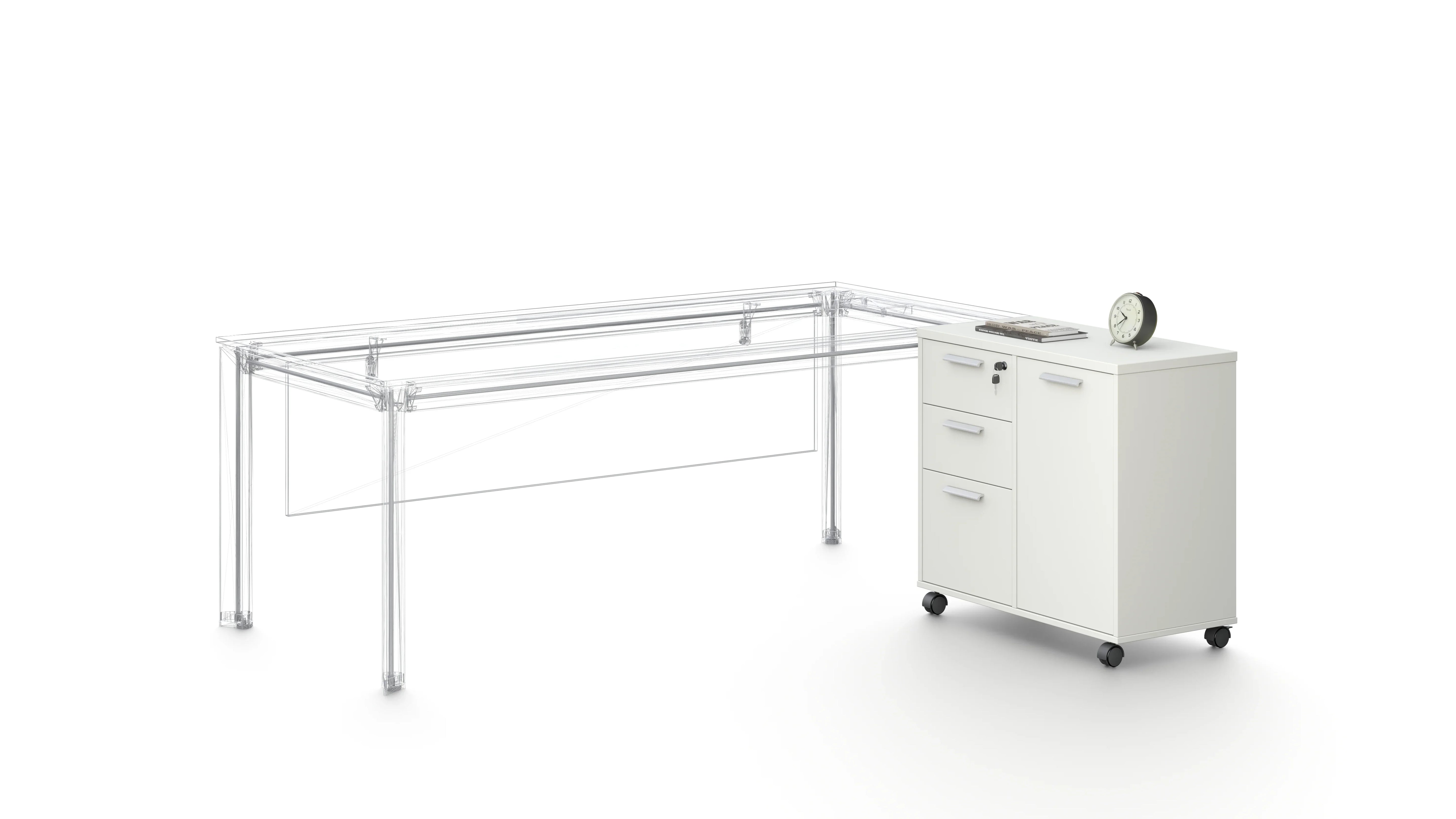 Nova Executive Table File Cabinet Close Design 80cmX40cmX75cm -White & Grey
