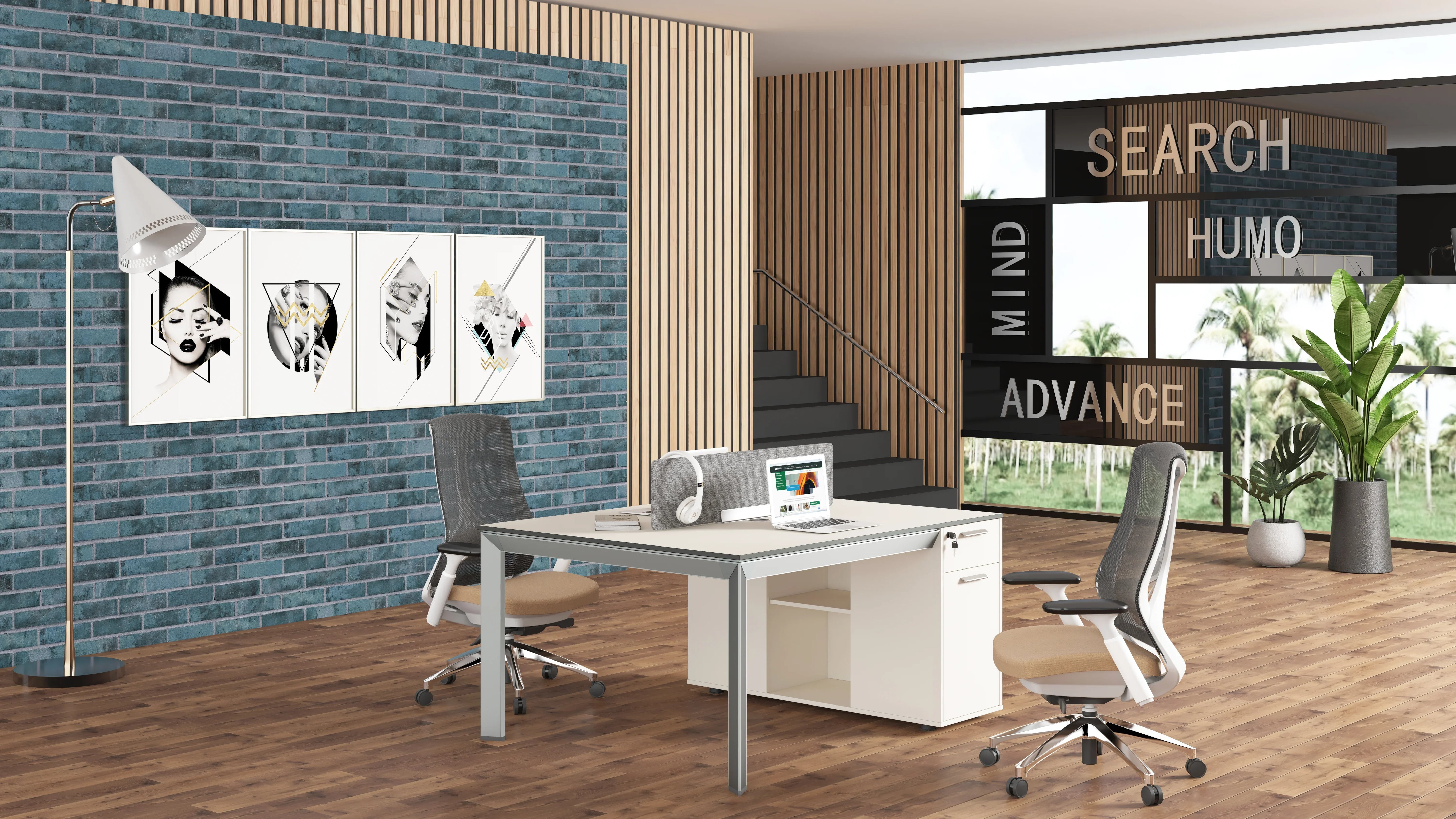 Nova 2 Seater Workstation With 2 Cabinets 1.2m -White & Grey