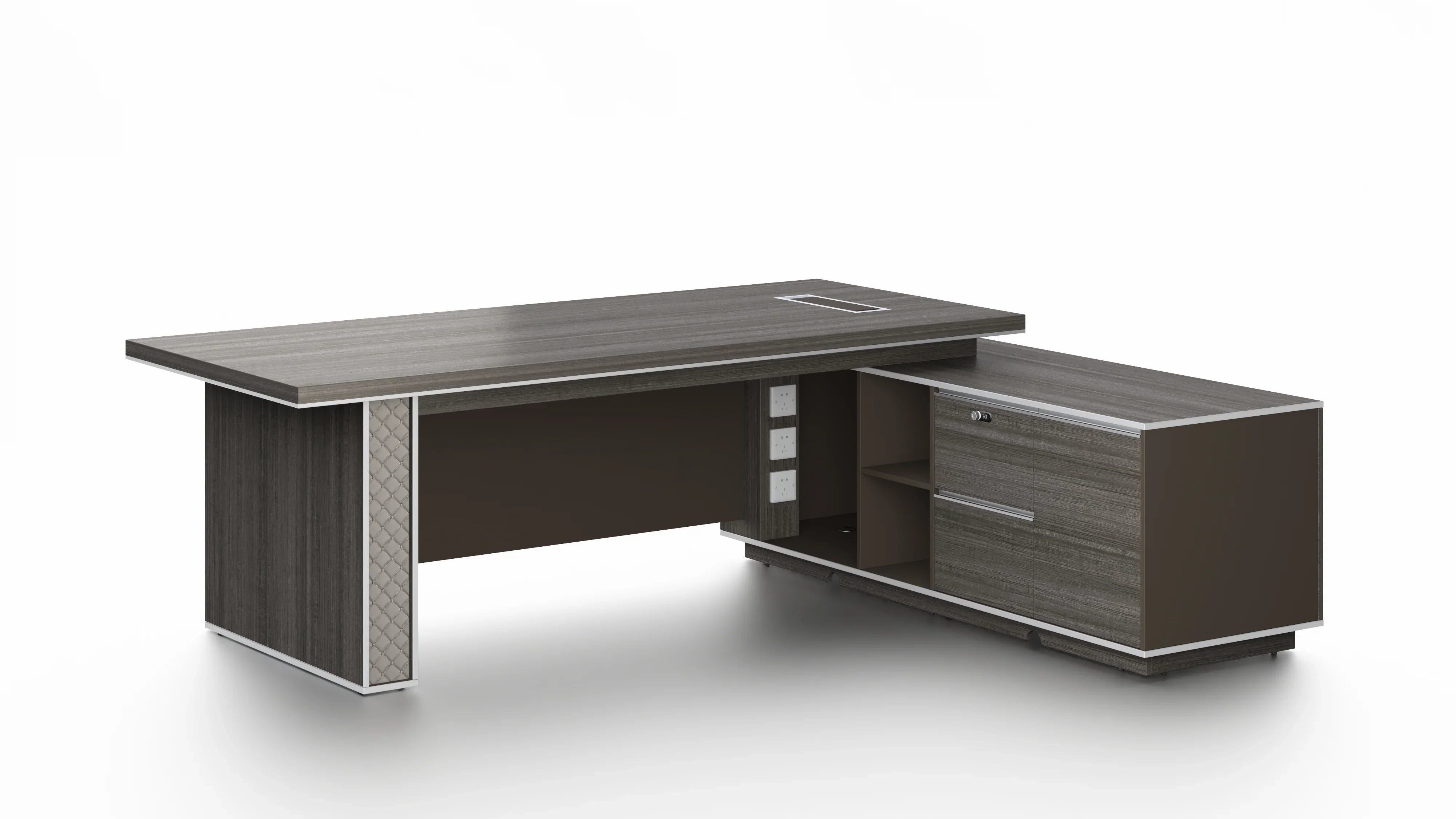 Nexus Executive Desk 2.4m -Dark Teak & Grey