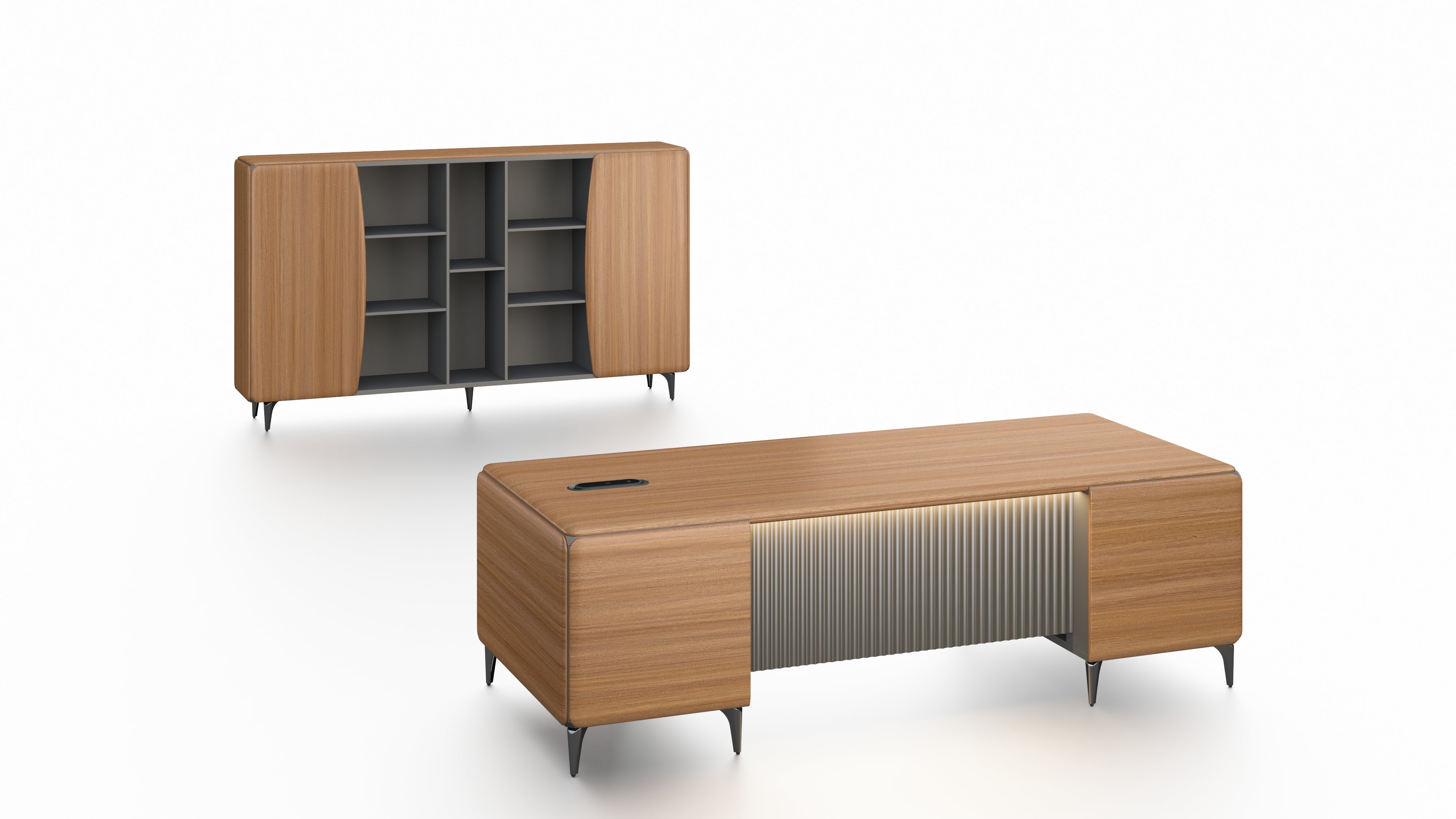 Majestic Oak File Cabinet 2.4m -Golden Oak & Grey