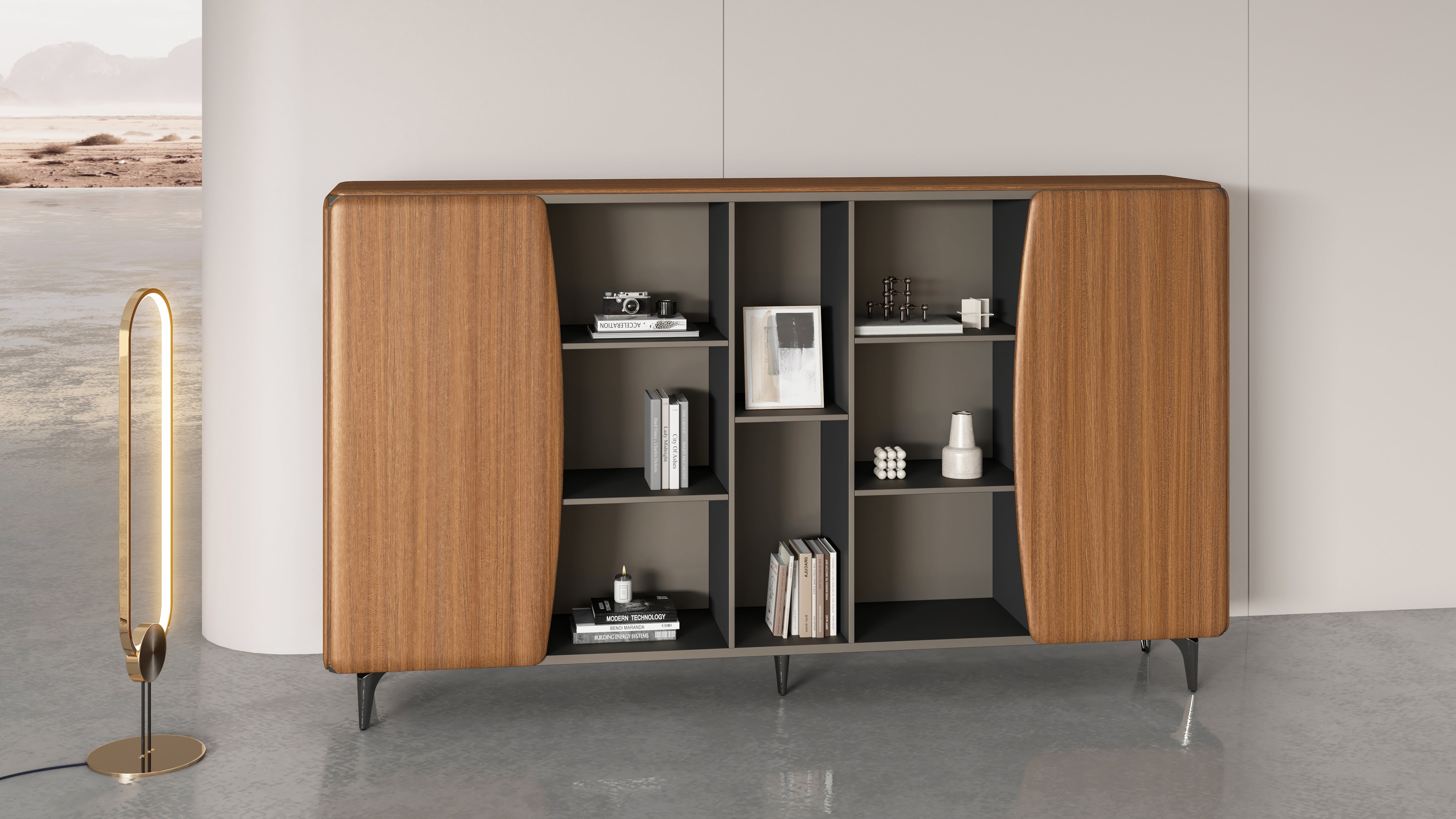 Majestic Oak File Cabinet 2.4m -Golden Oak & Grey