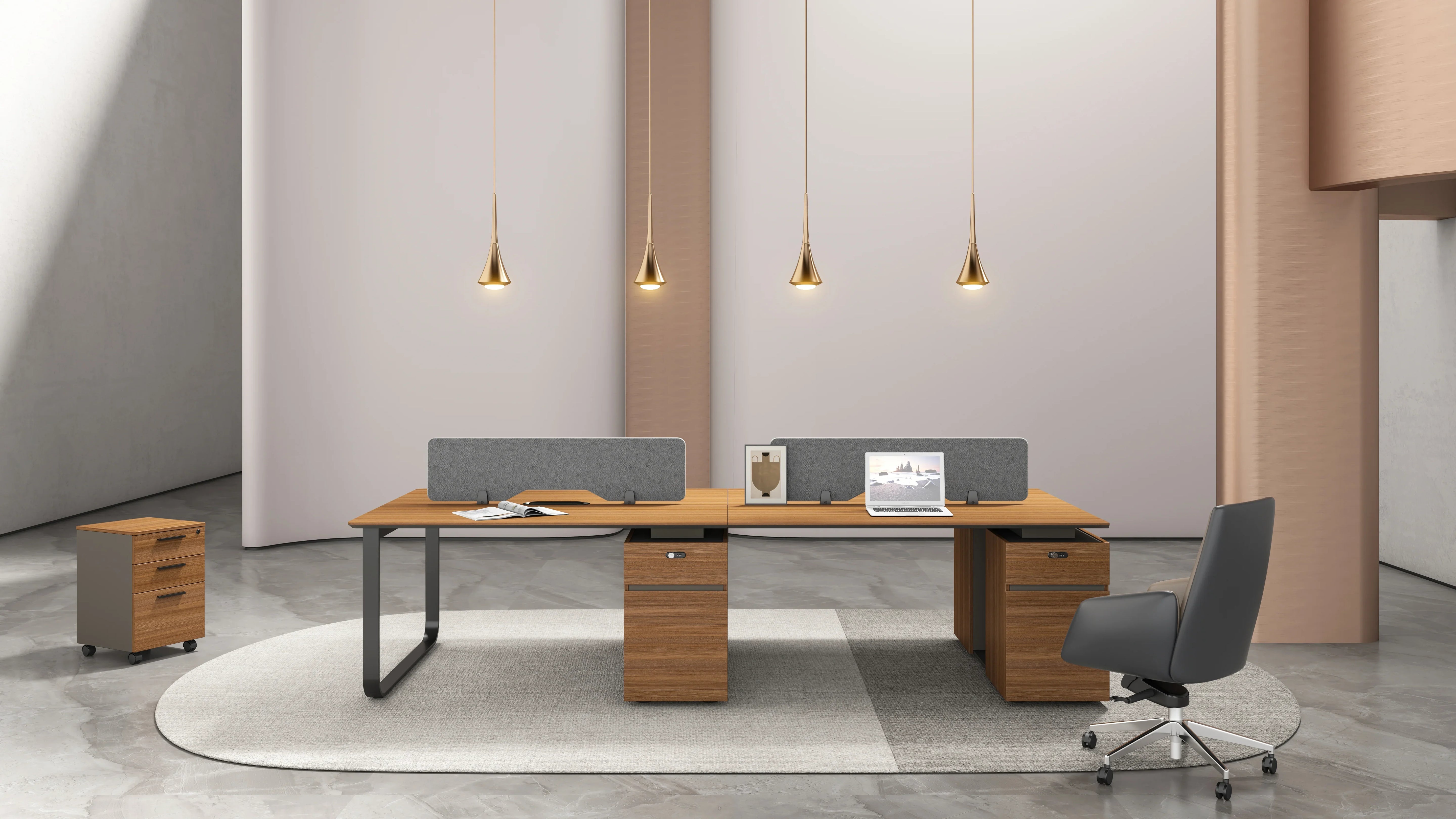 Chancellor Oak 4 Seater Workstation With 4 Cabinets 2.4m -Golden Oak & Grey